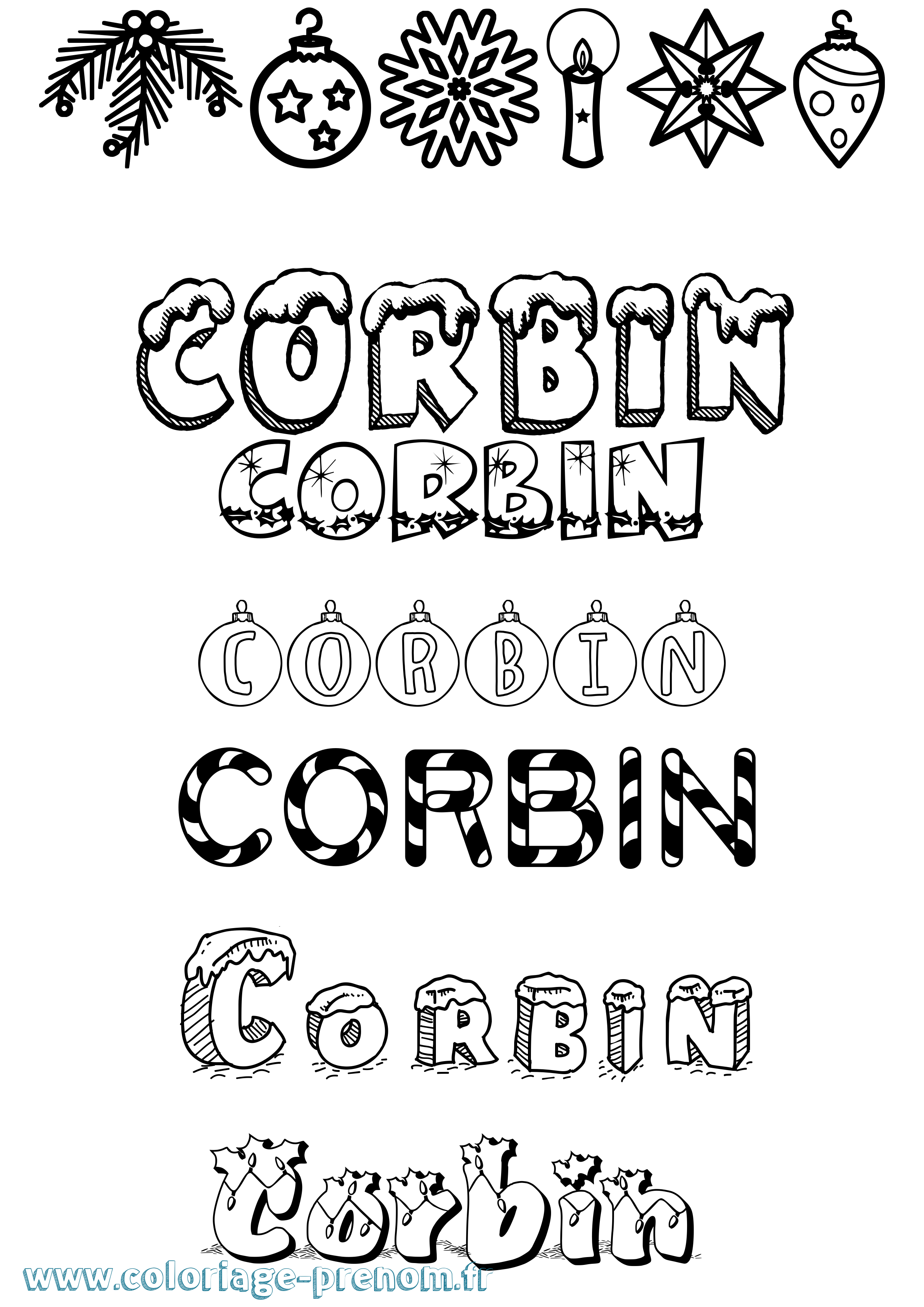 Coloriage prénom Corbin Noël