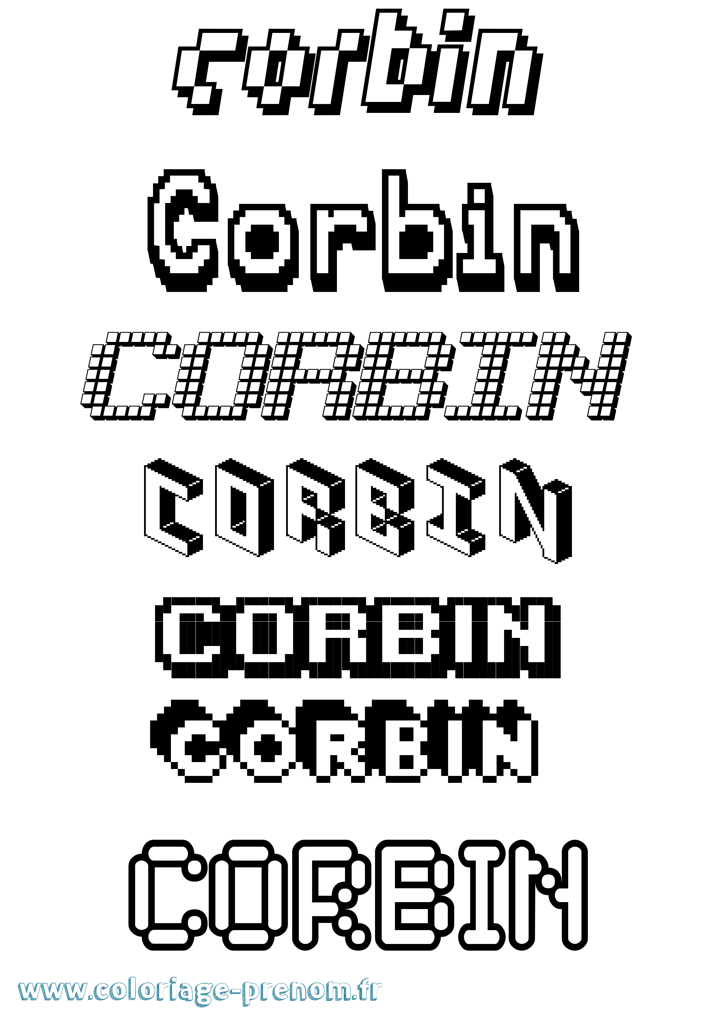 Coloriage prénom Corbin Pixel