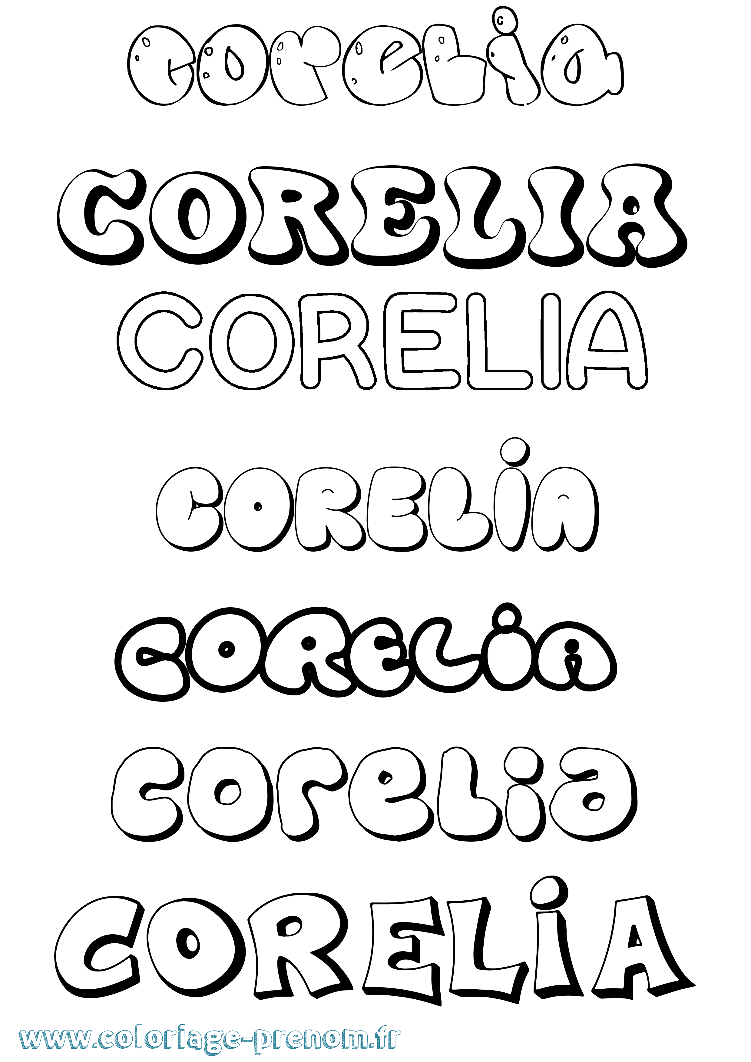 Coloriage prénom Corelia Bubble