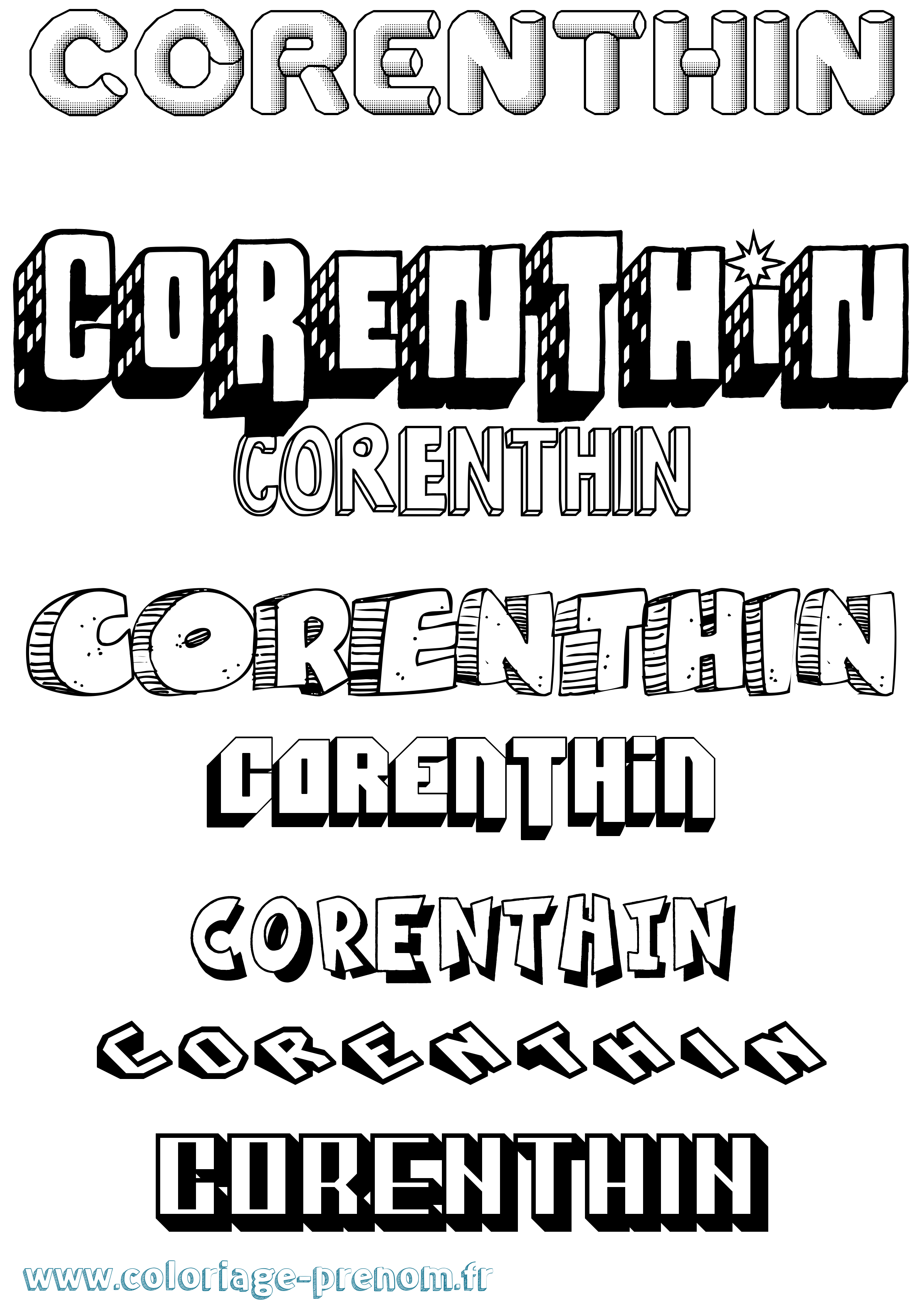 Coloriage prénom Corenthin Effet 3D