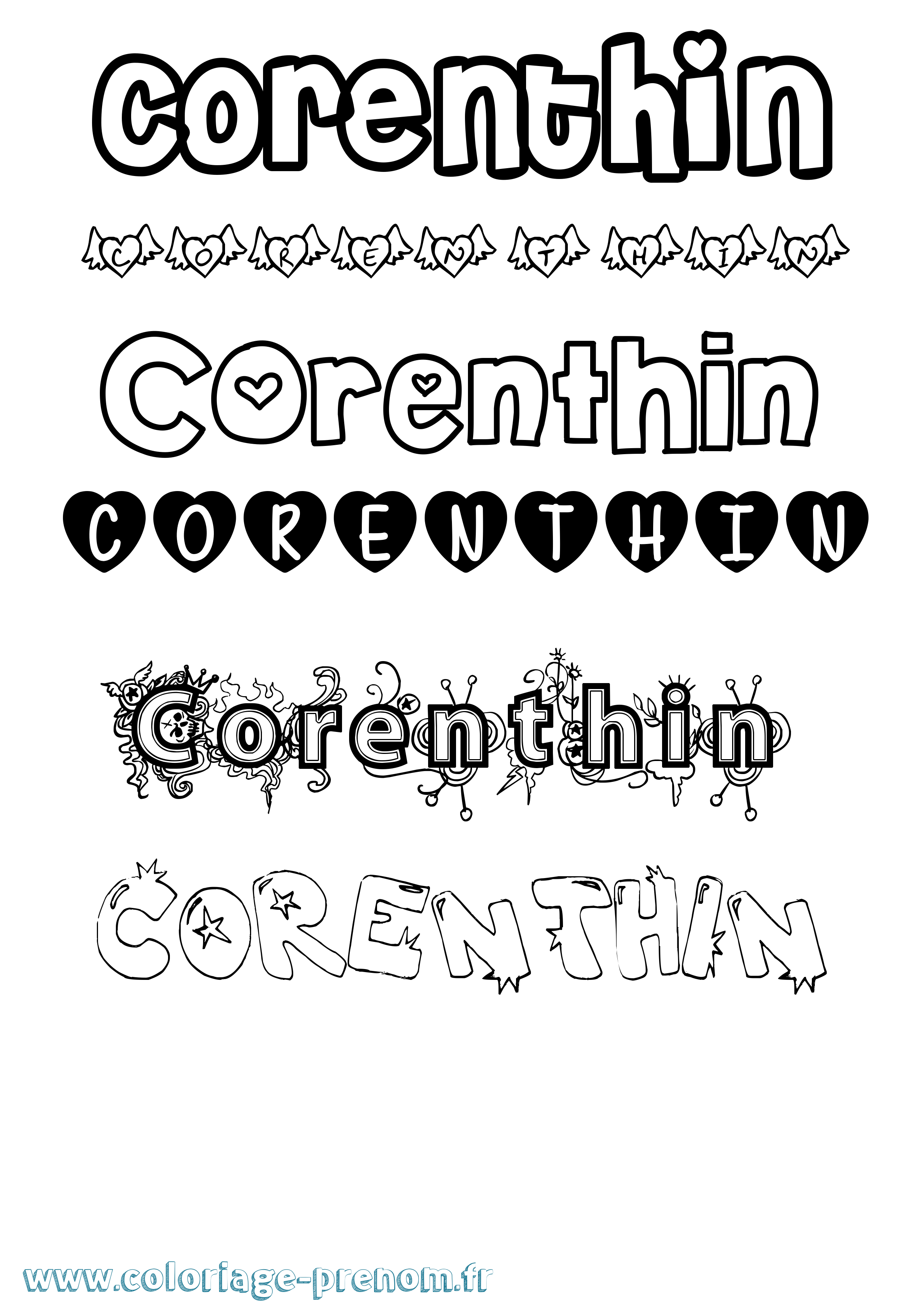 Coloriage prénom Corenthin Girly