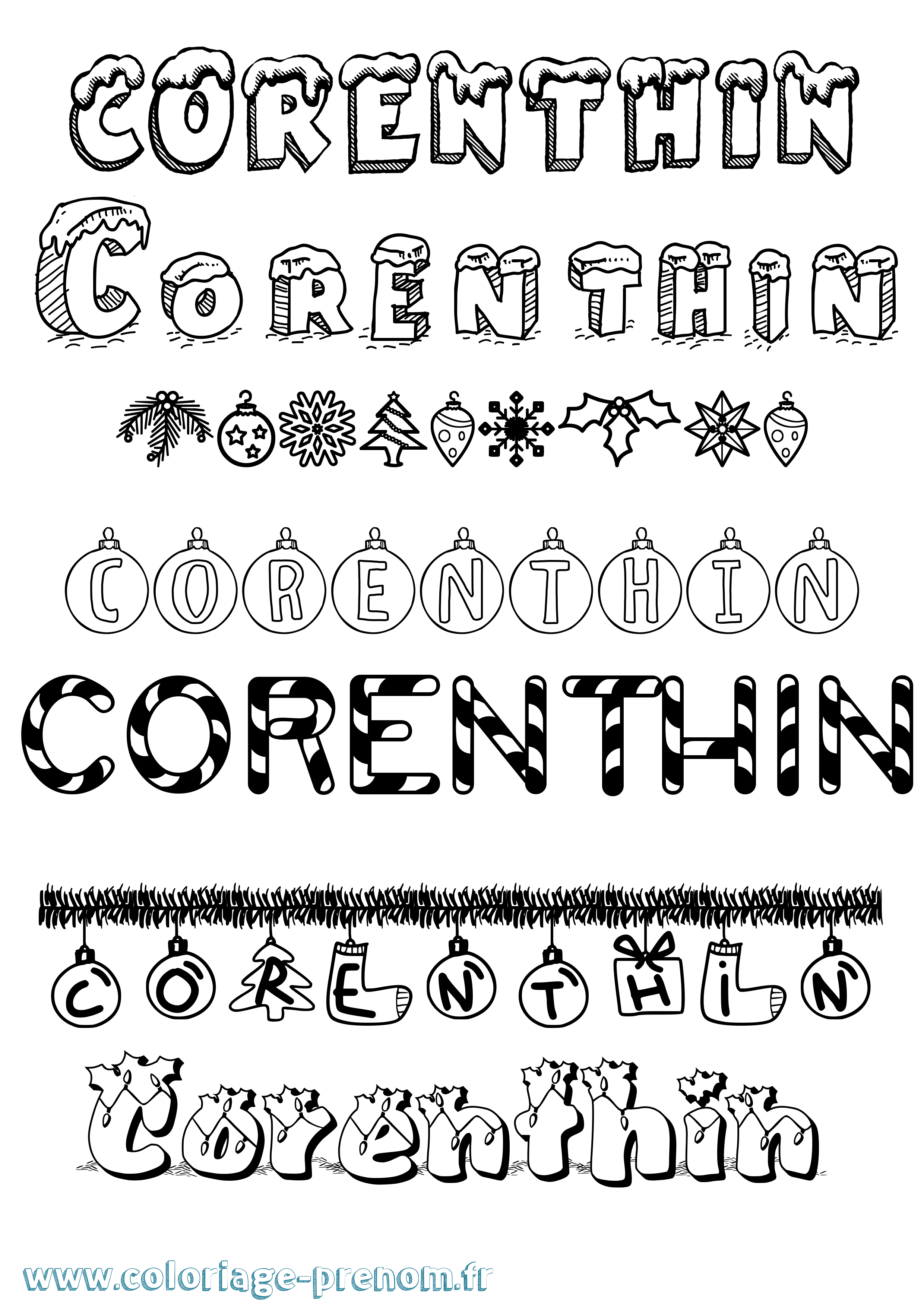 Coloriage Corenthin Noël Coloriage prénom Corenthin Noël