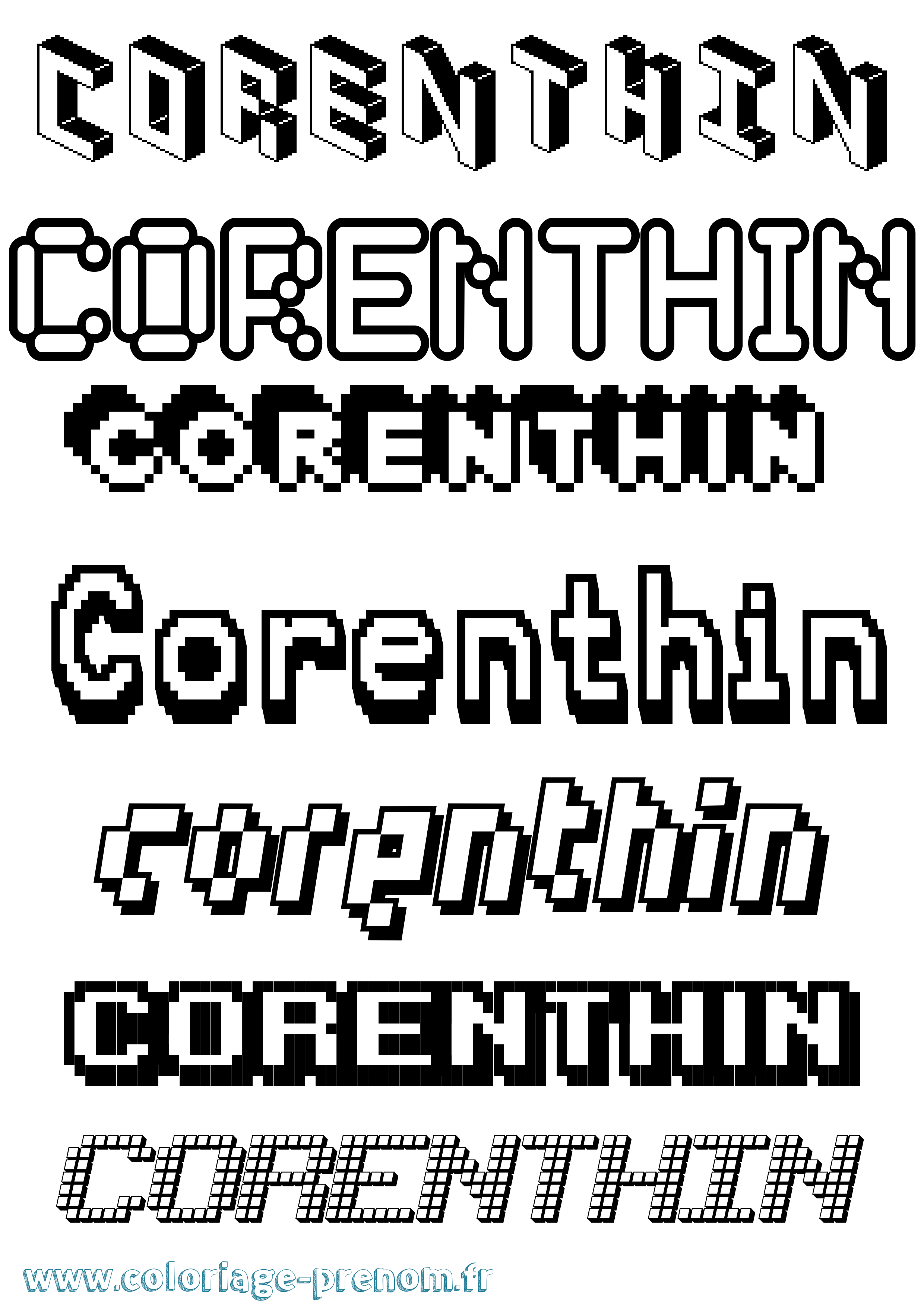 Coloriage prénom Corenthin Pixel