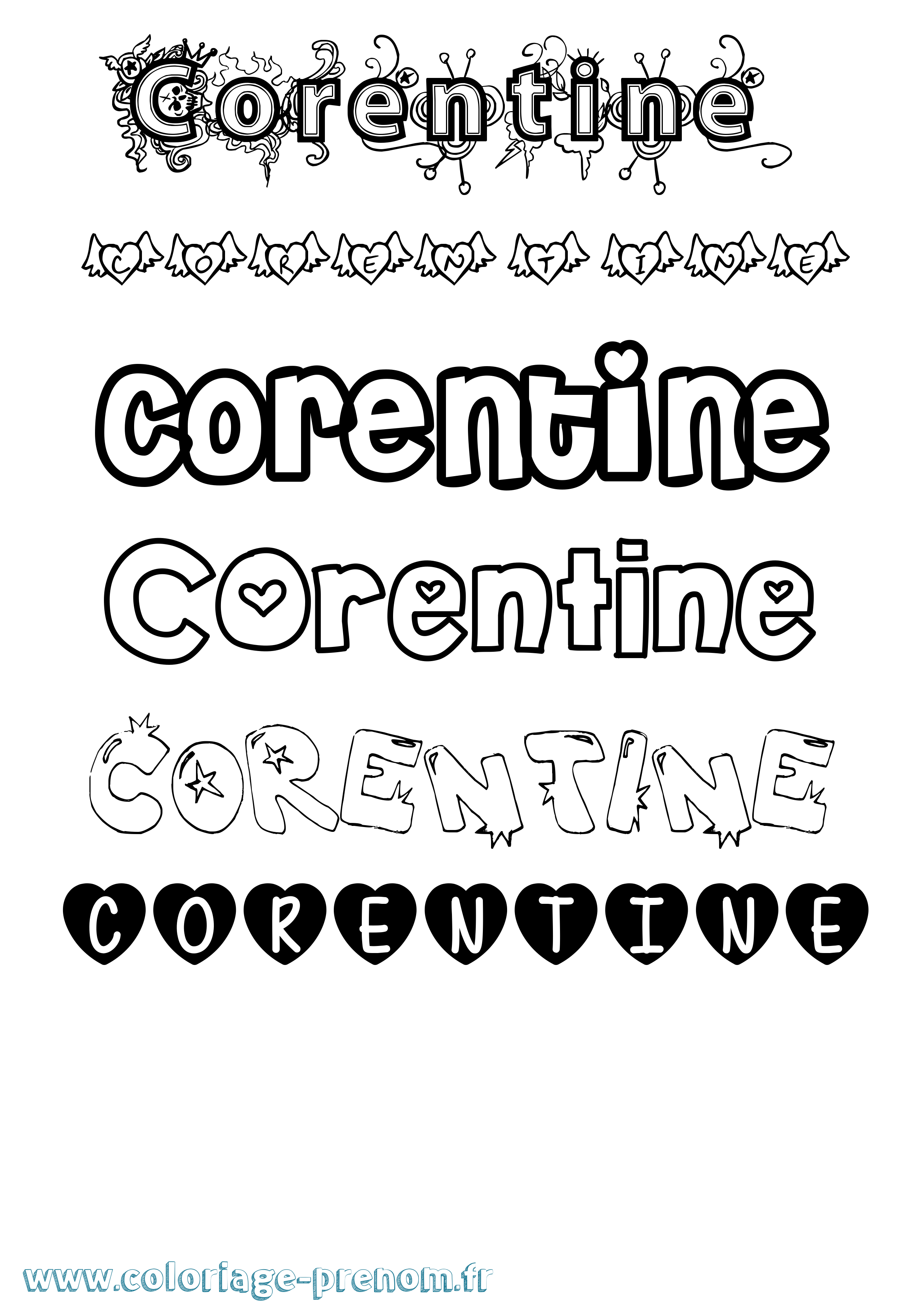 Coloriage prénom Corentine Girly
