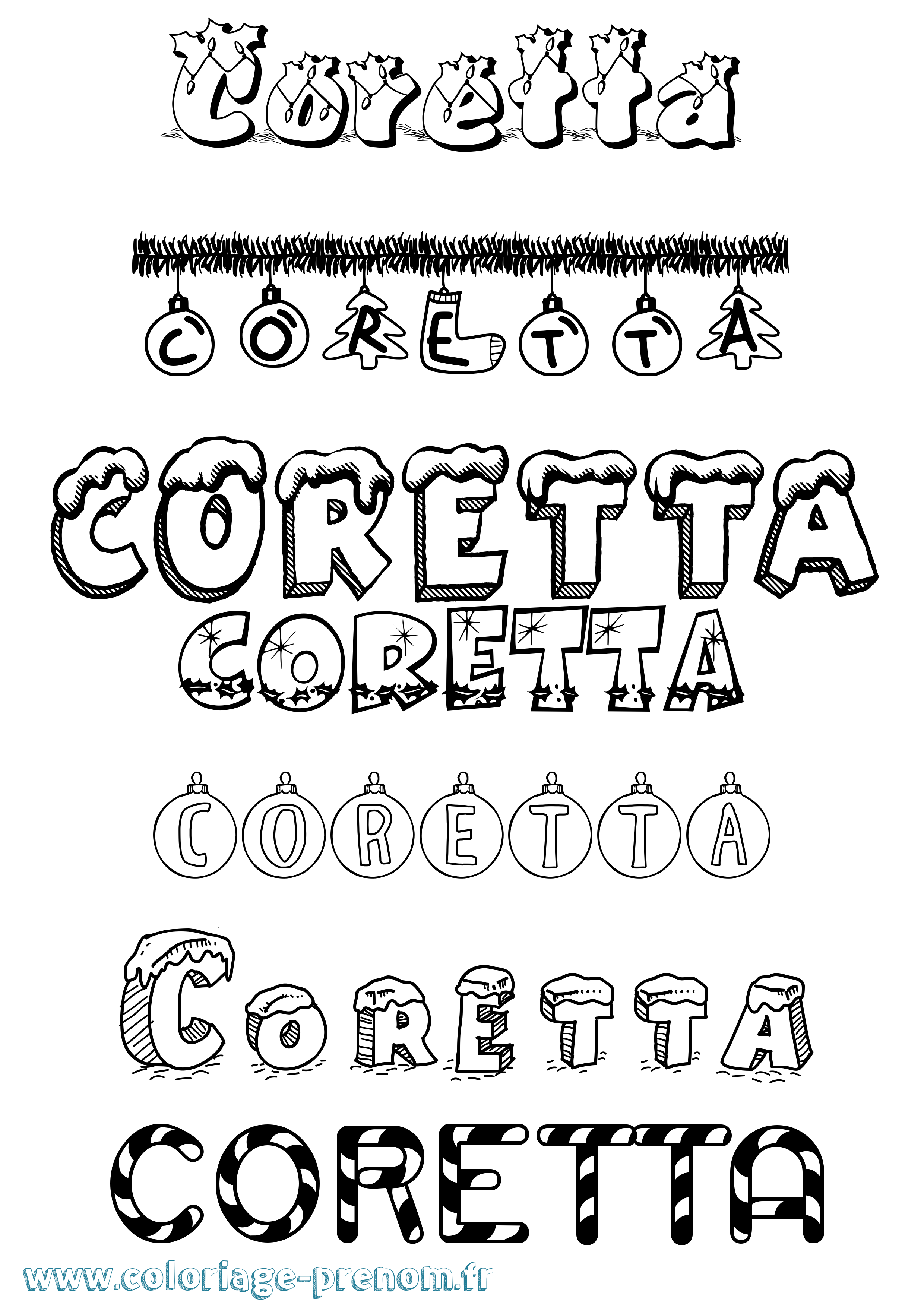 Coloriage prénom Coretta Noël