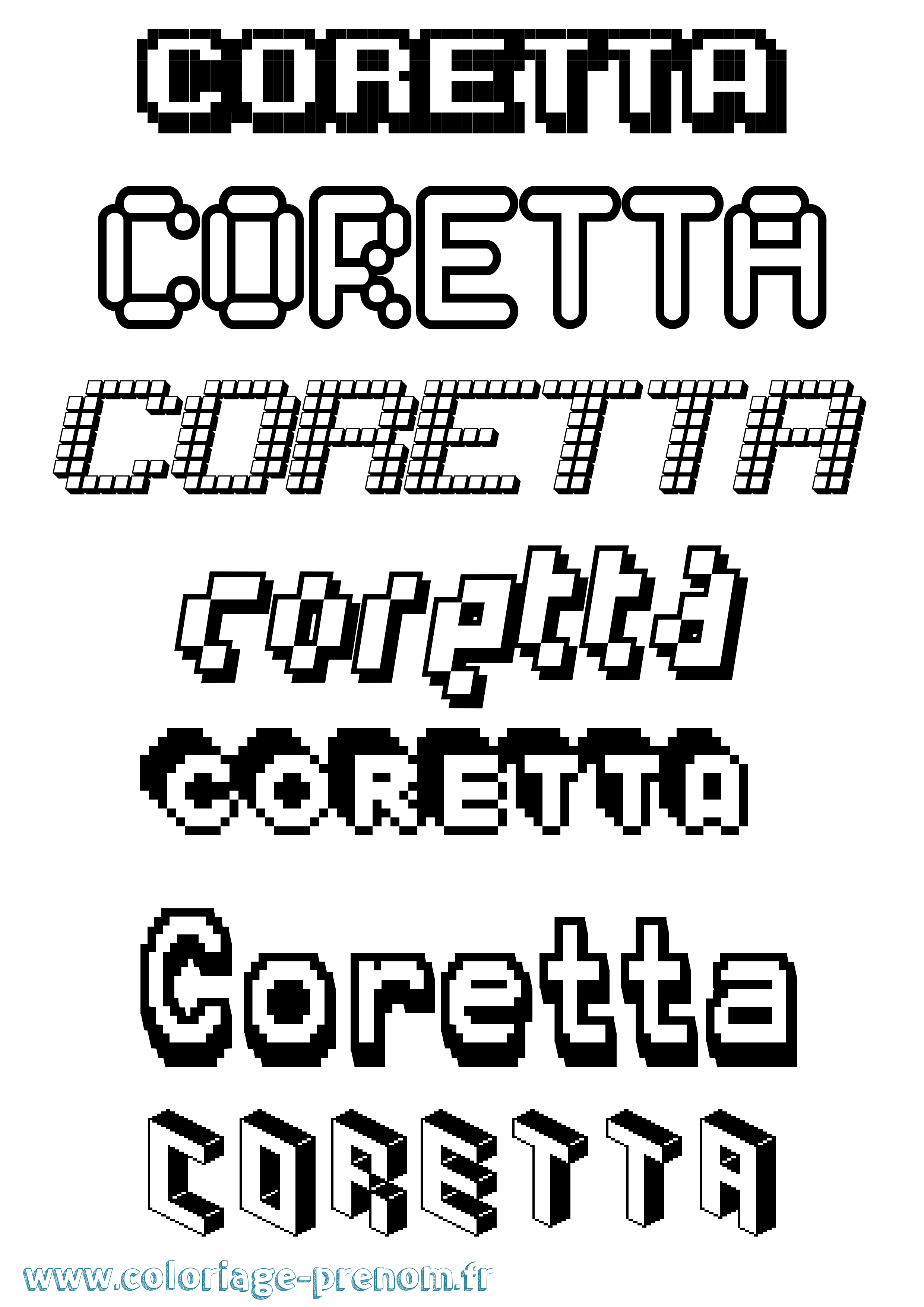 Coloriage prénom Coretta Pixel