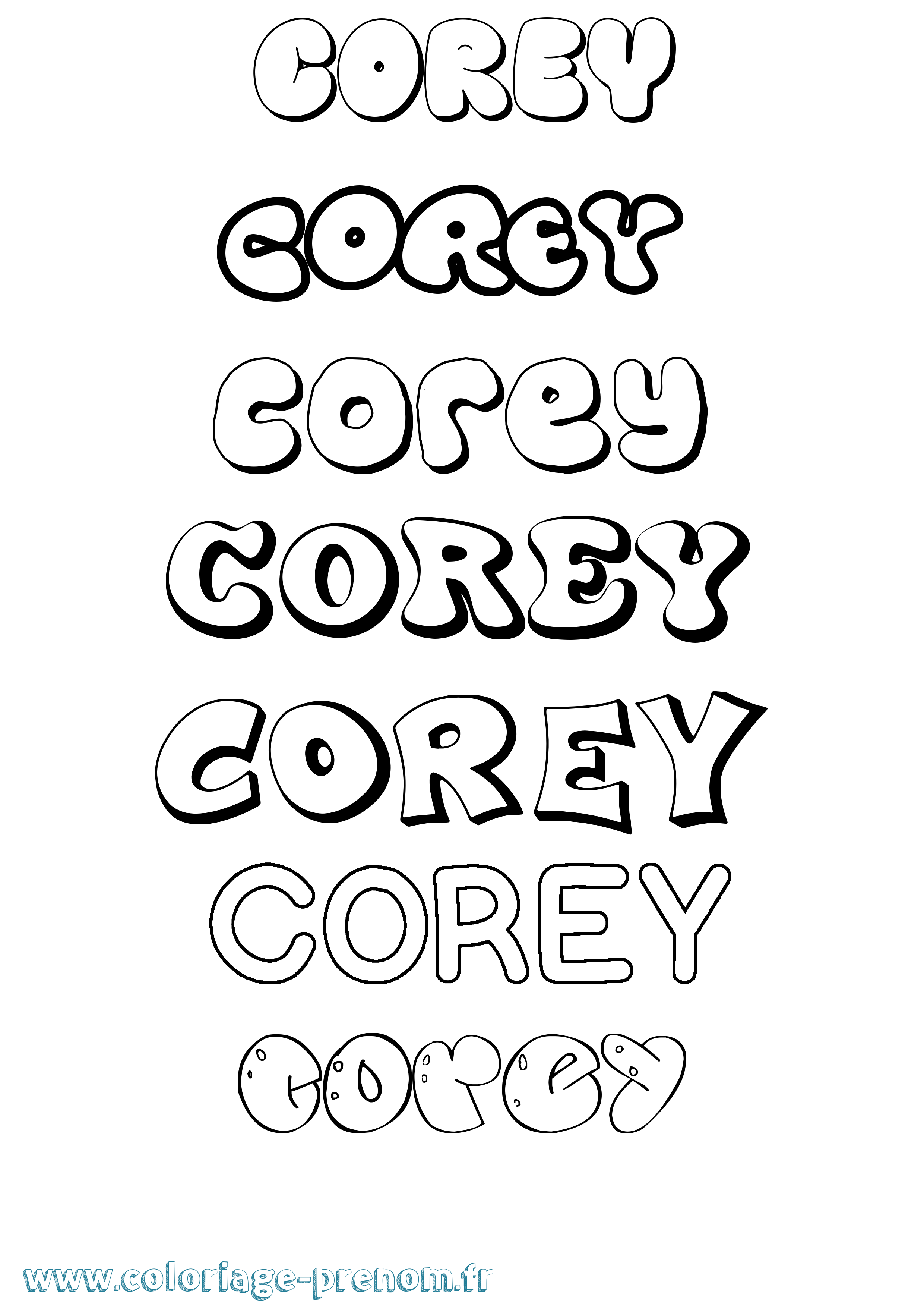 Coloriage prénom Corey Bubble