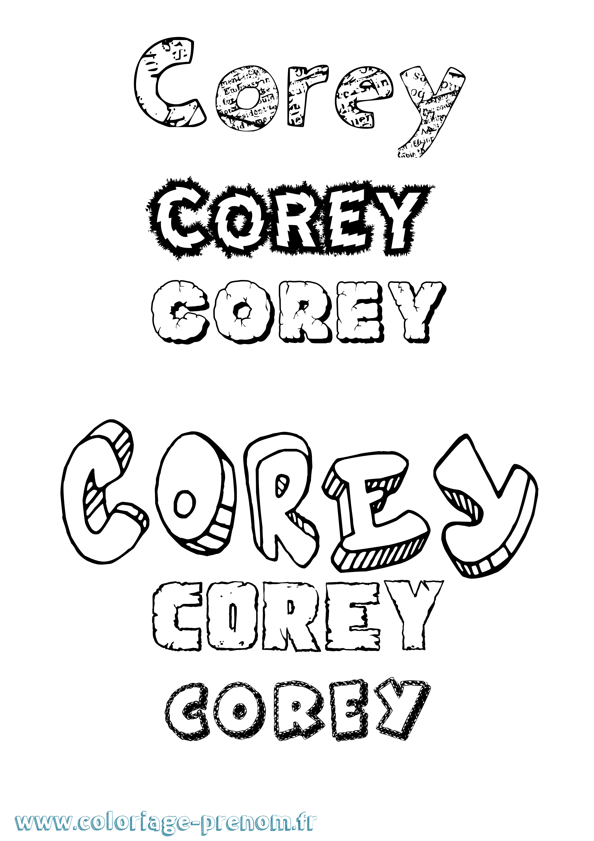 Coloriage prénom Corey Destructuré