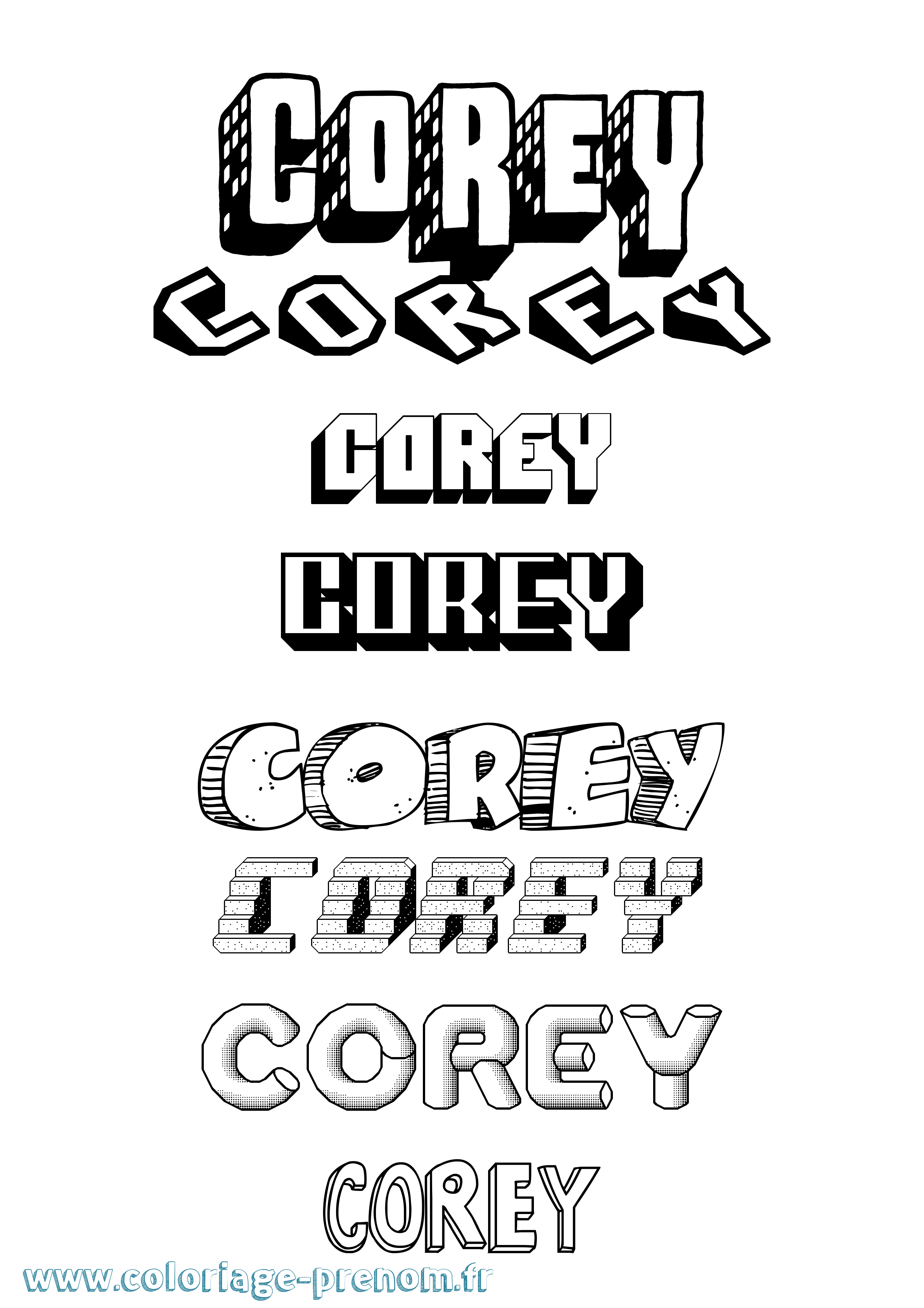 Coloriage prénom Corey Effet 3D