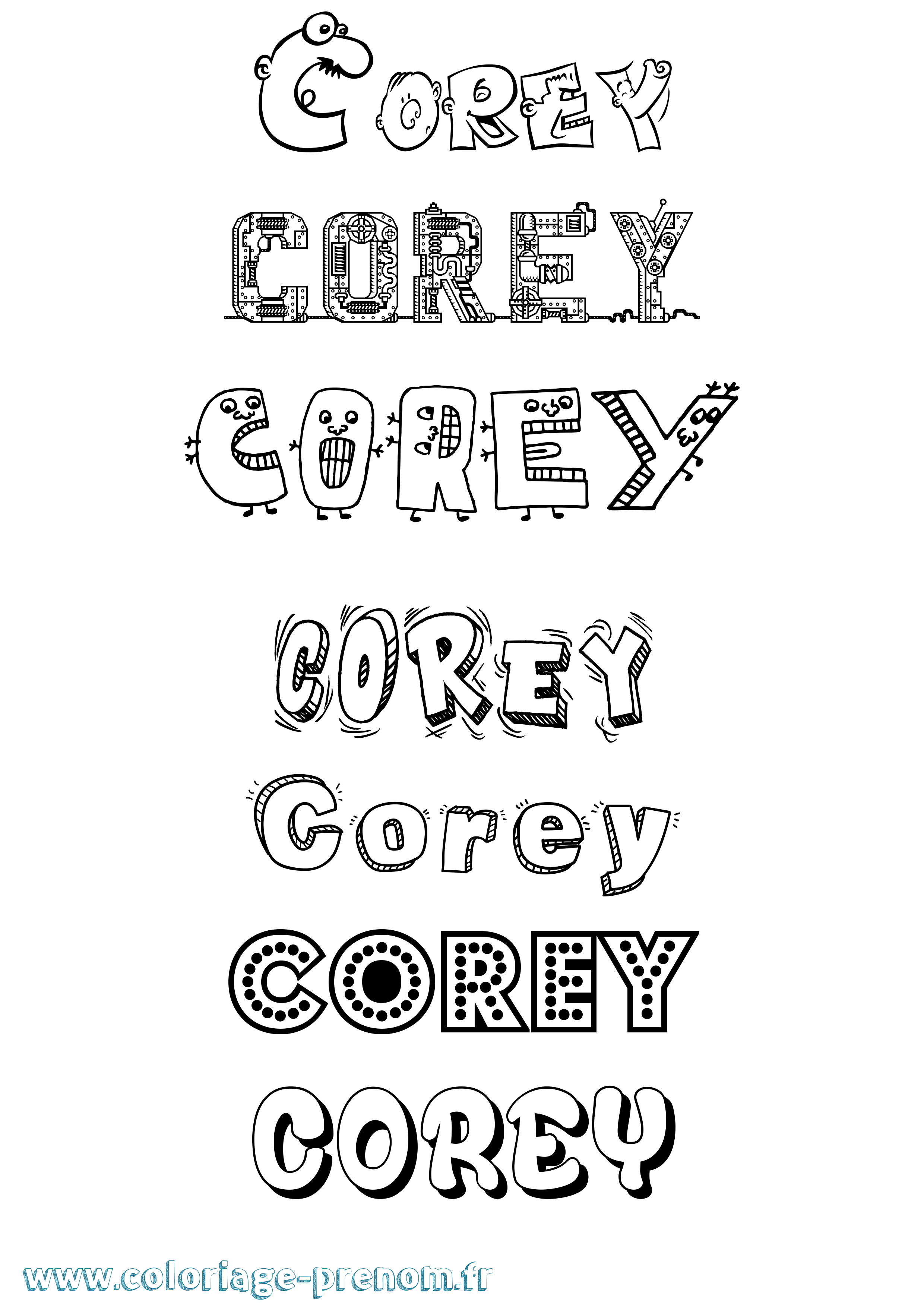 Coloriage Corey Fun Coloriage prénom Corey Fun