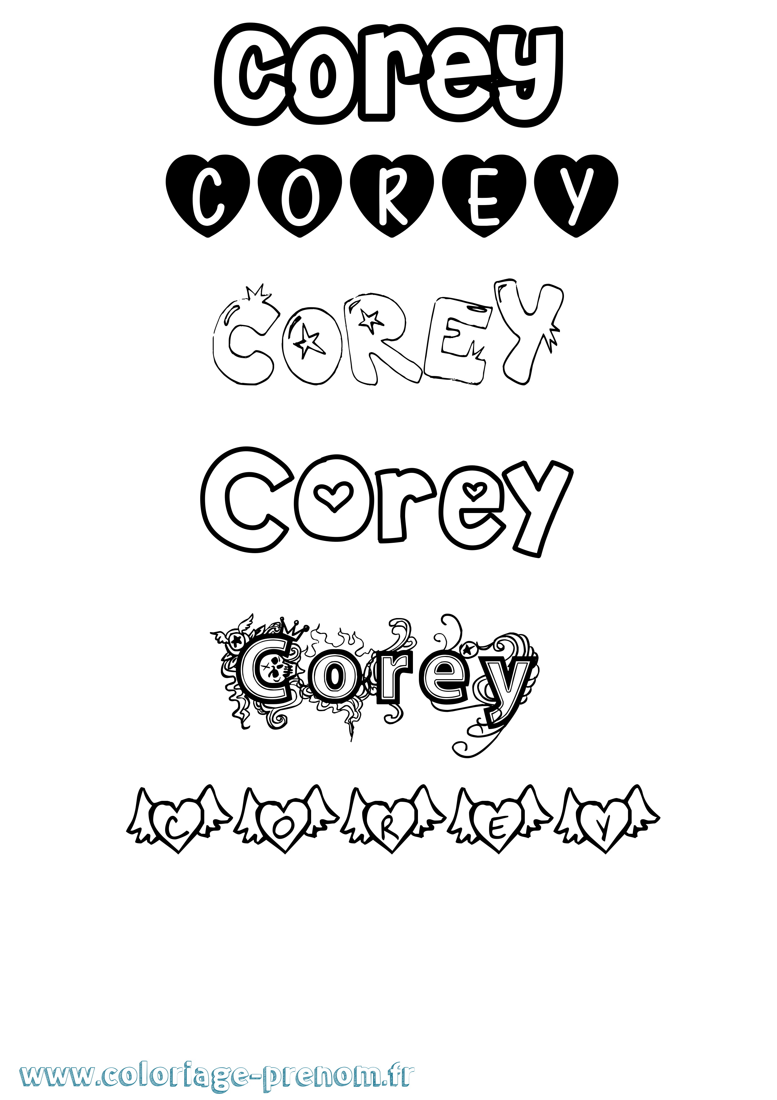 Coloriage prénom Corey Girly