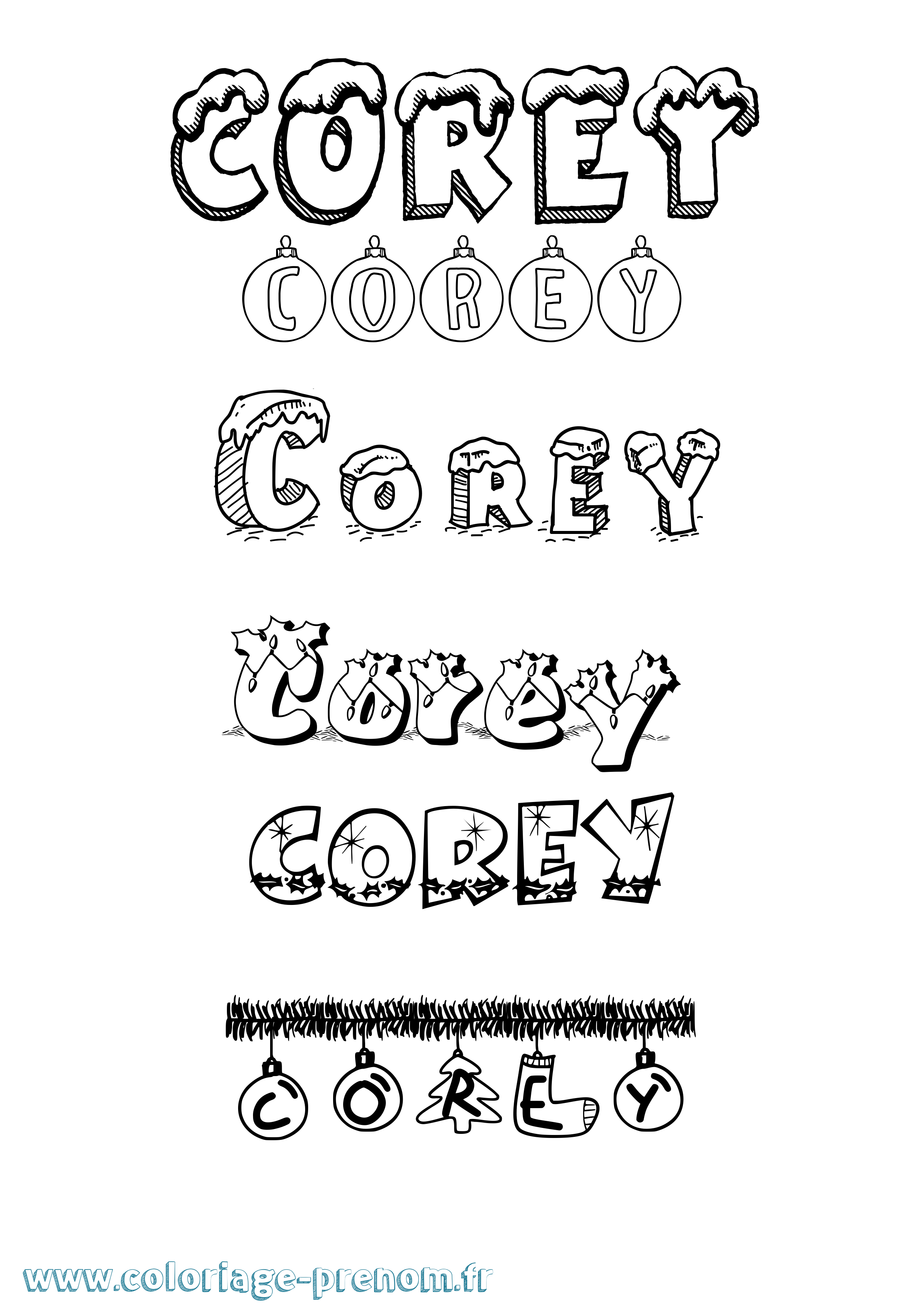Coloriage prénom Corey Noël