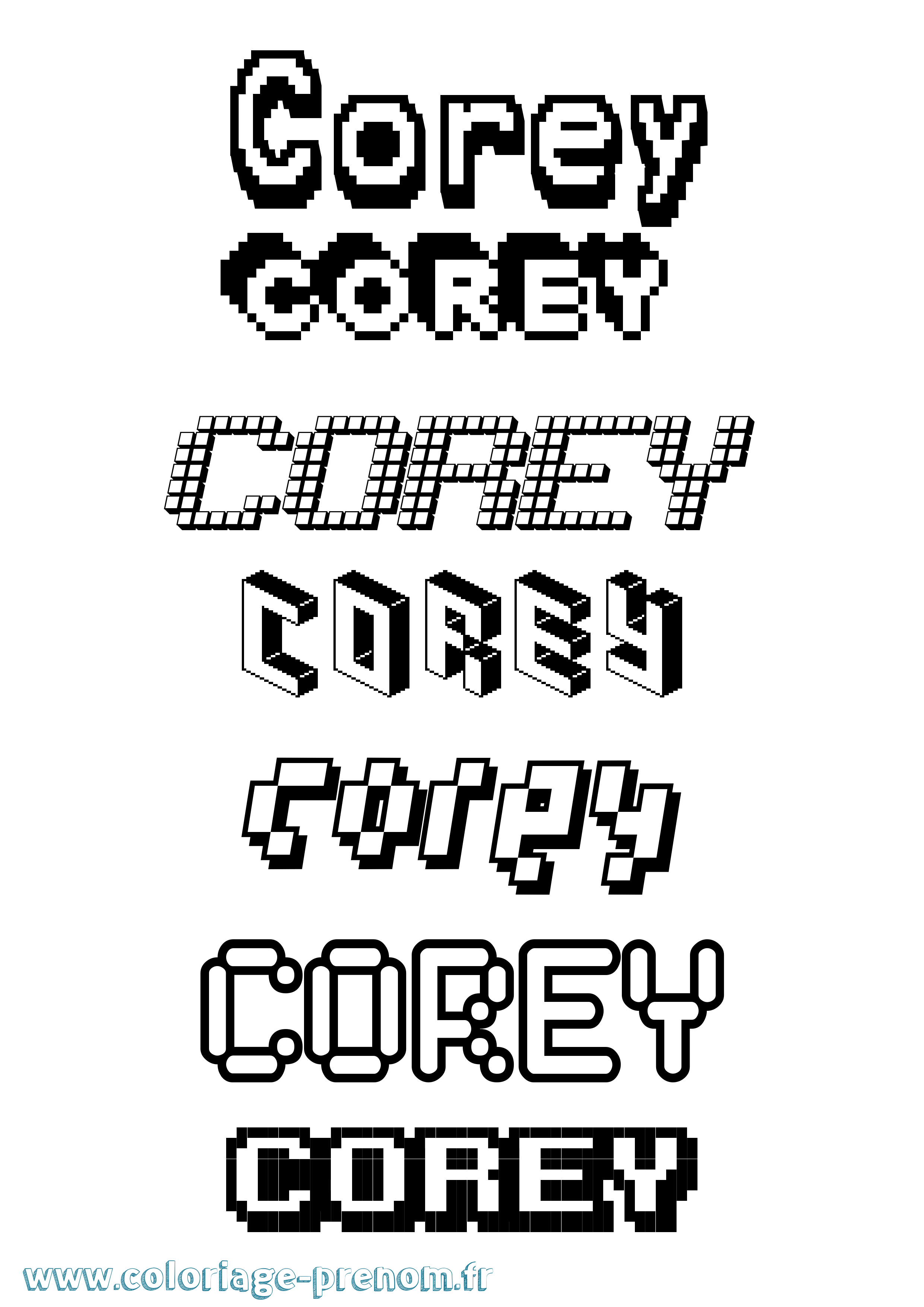 Coloriage prénom Corey Pixel