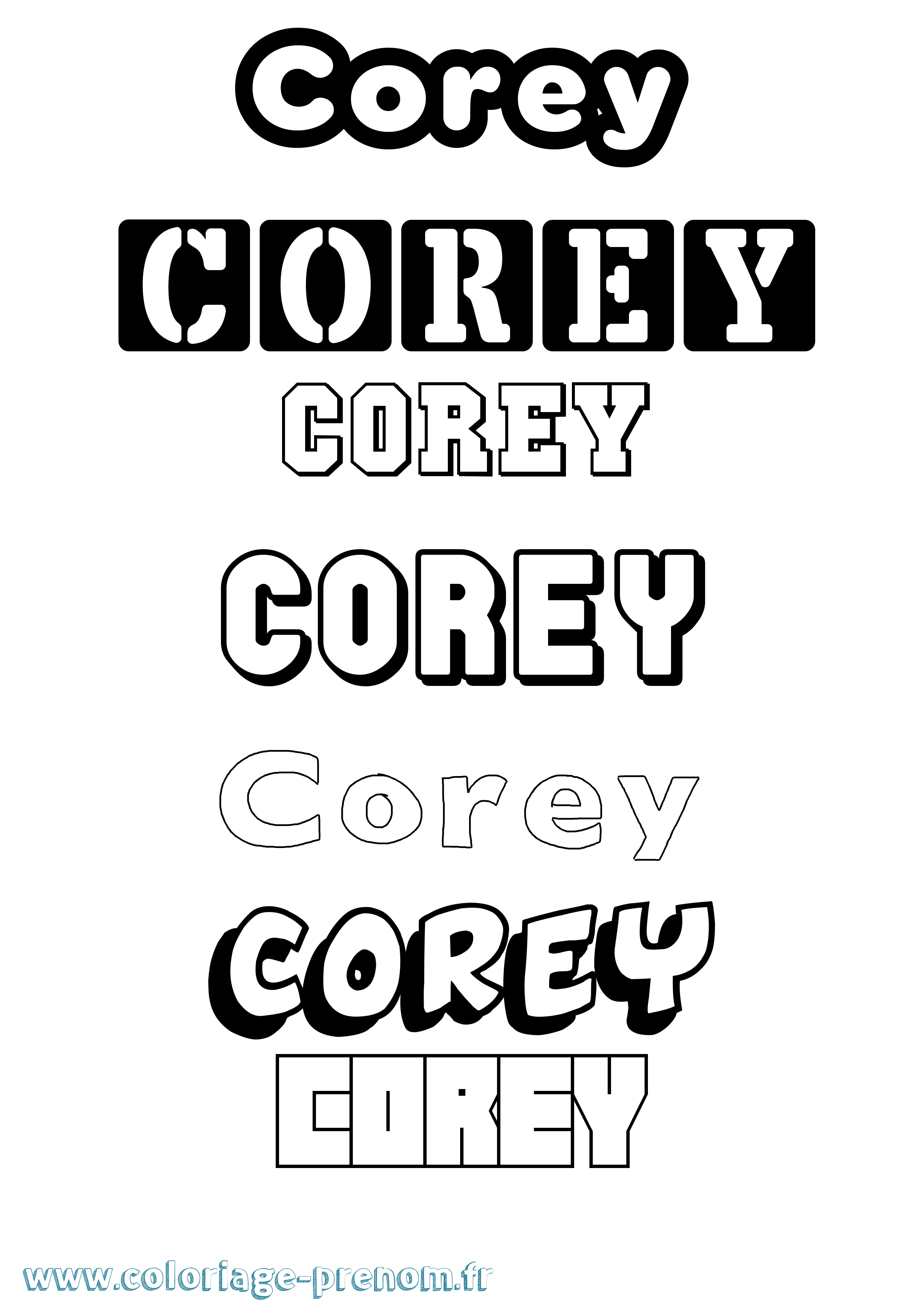 Coloriage prénom Corey Simple