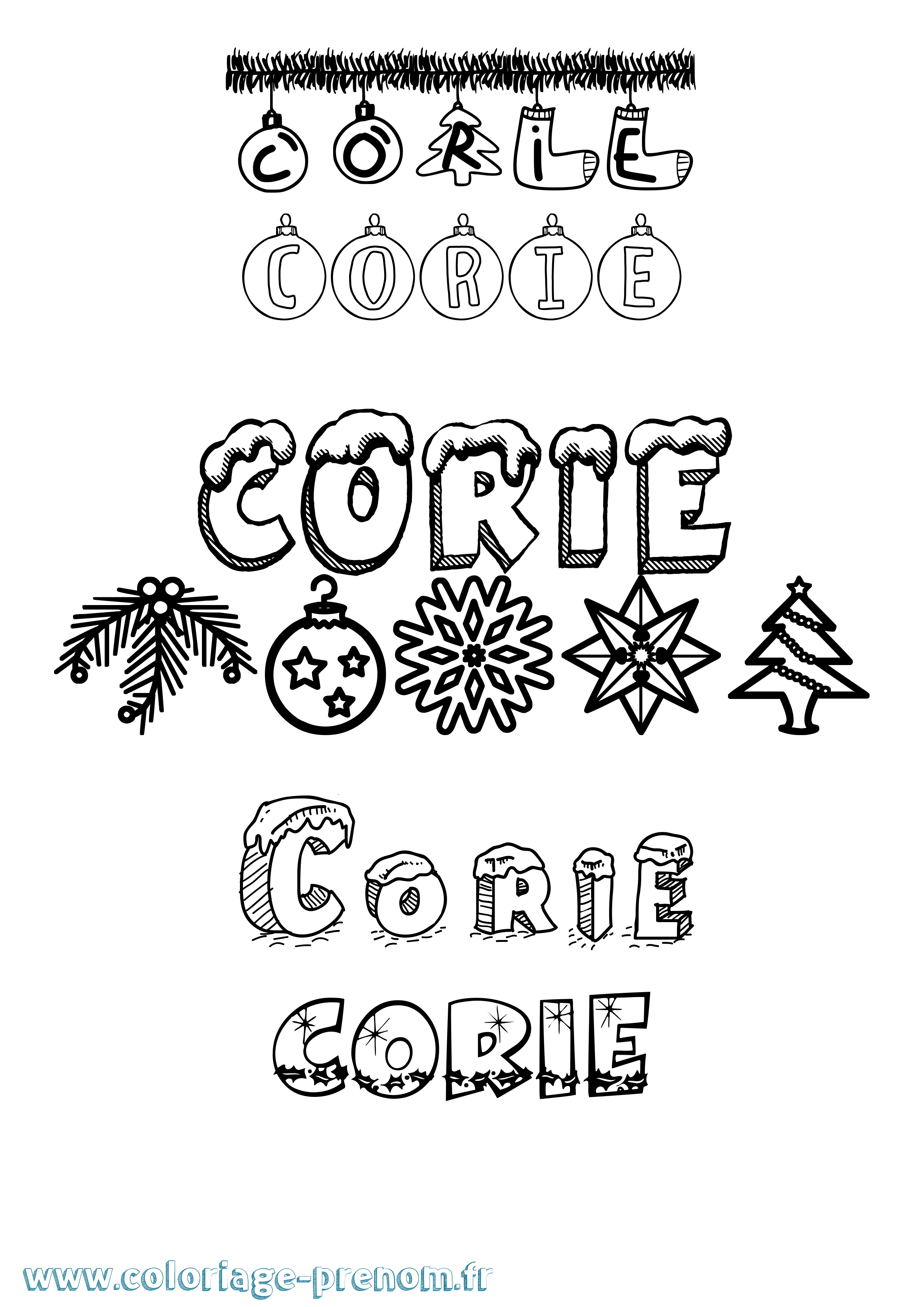 Coloriage Corie Noël Coloriage prénom Corie Noël