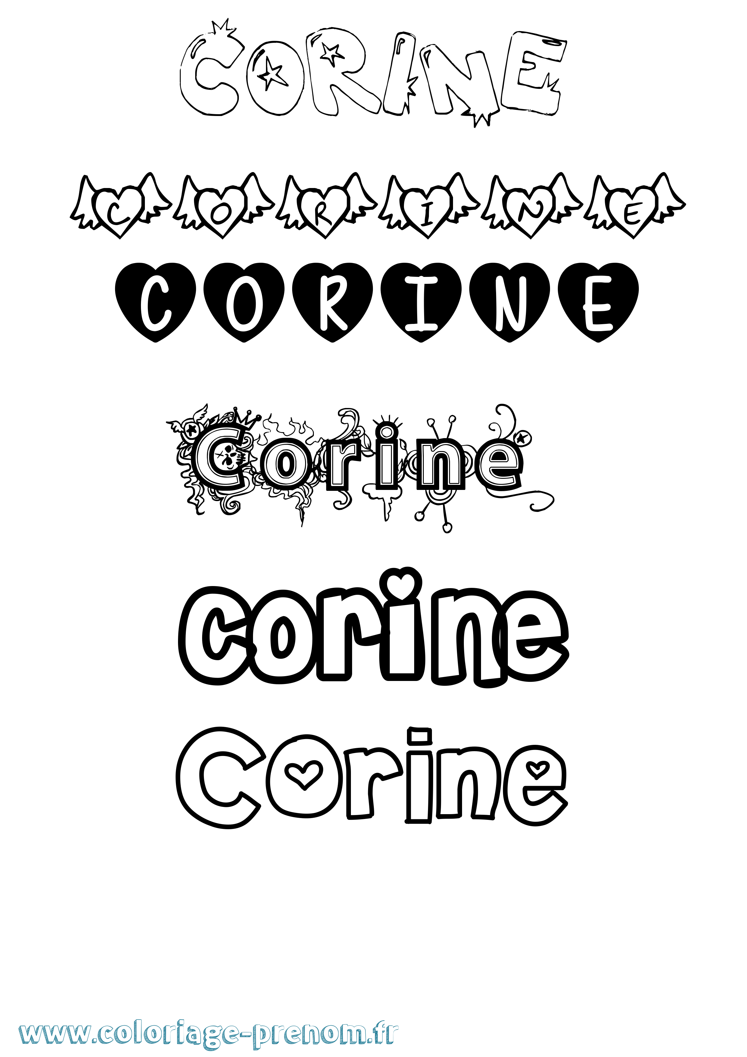 Coloriage prénom Corine Girly