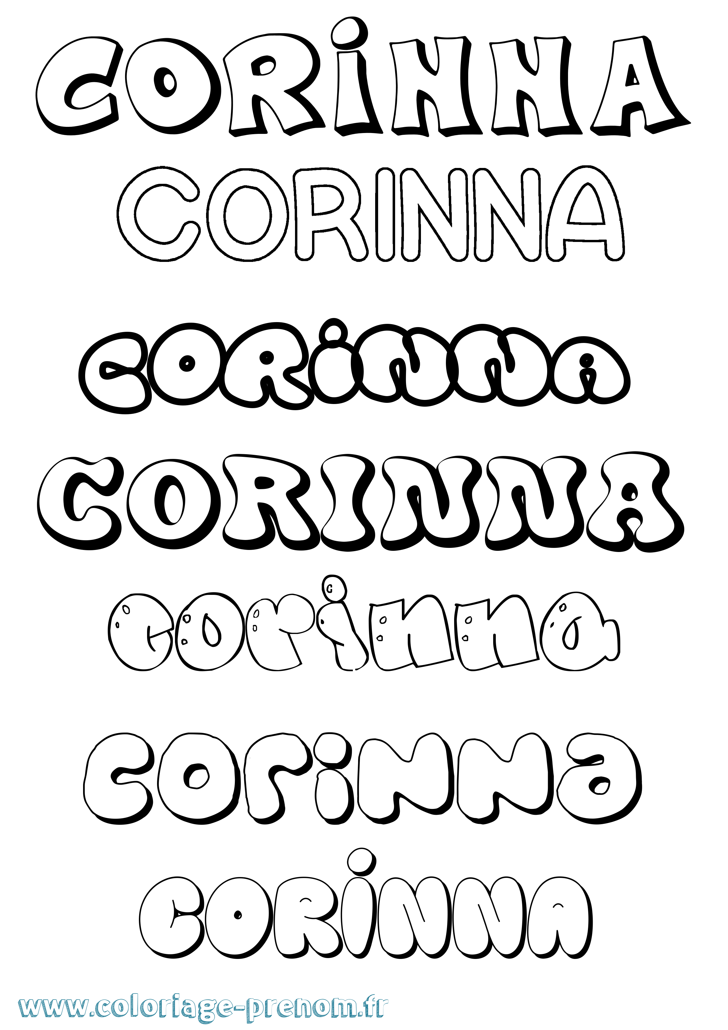 Coloriage prénom Corinna Bubble