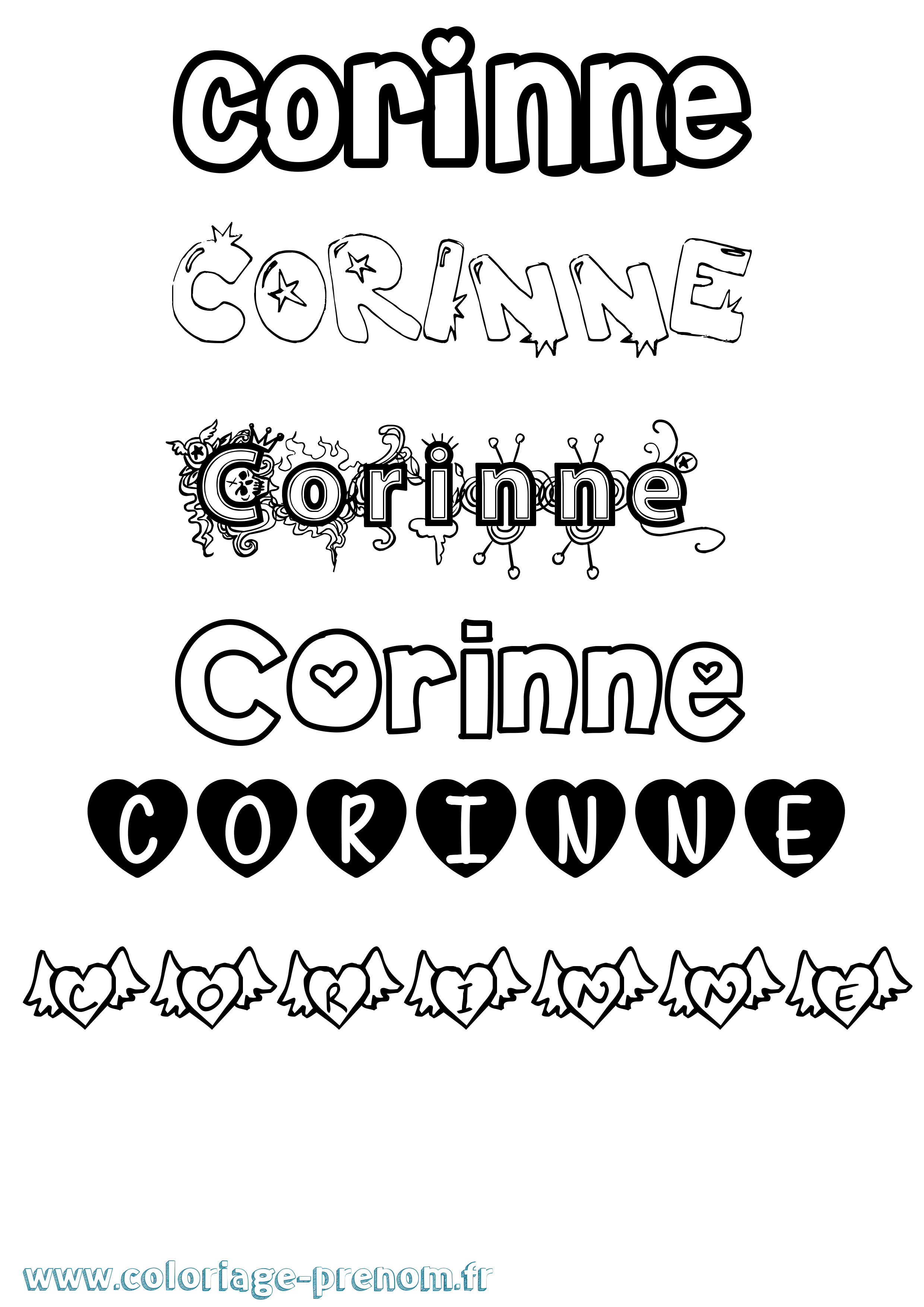 Coloriage prénom Corinne Girly