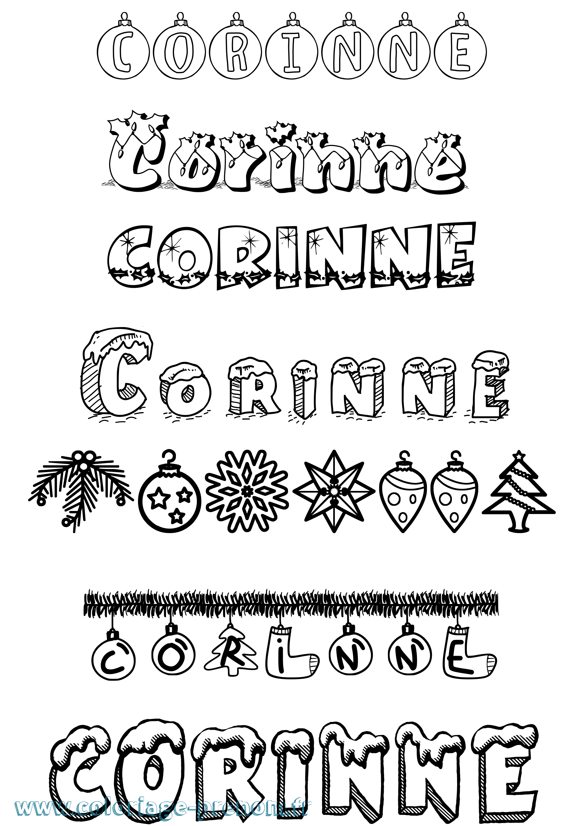 Coloriage prénom Corinne Noël