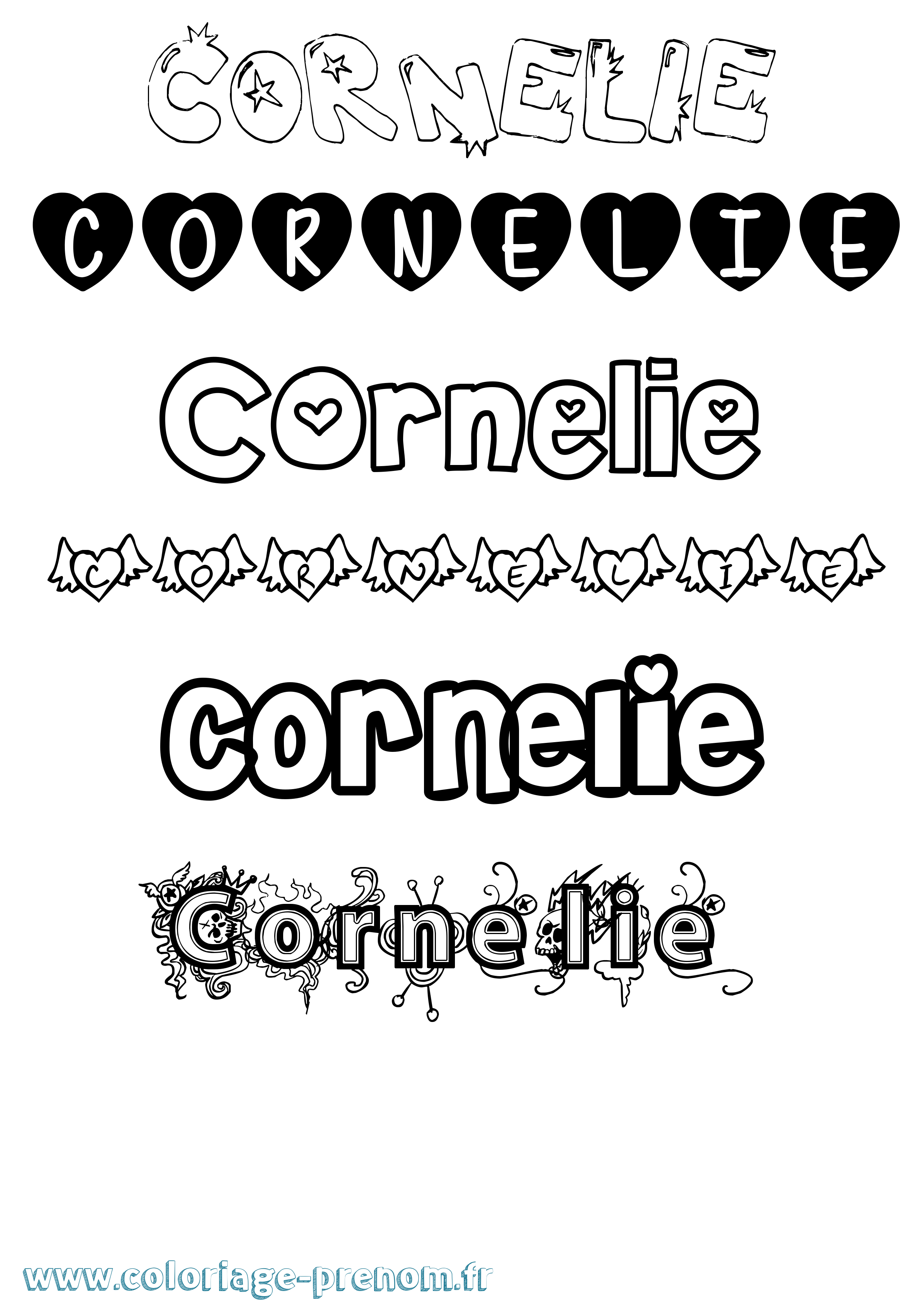 Coloriage prénom Cornelie Girly