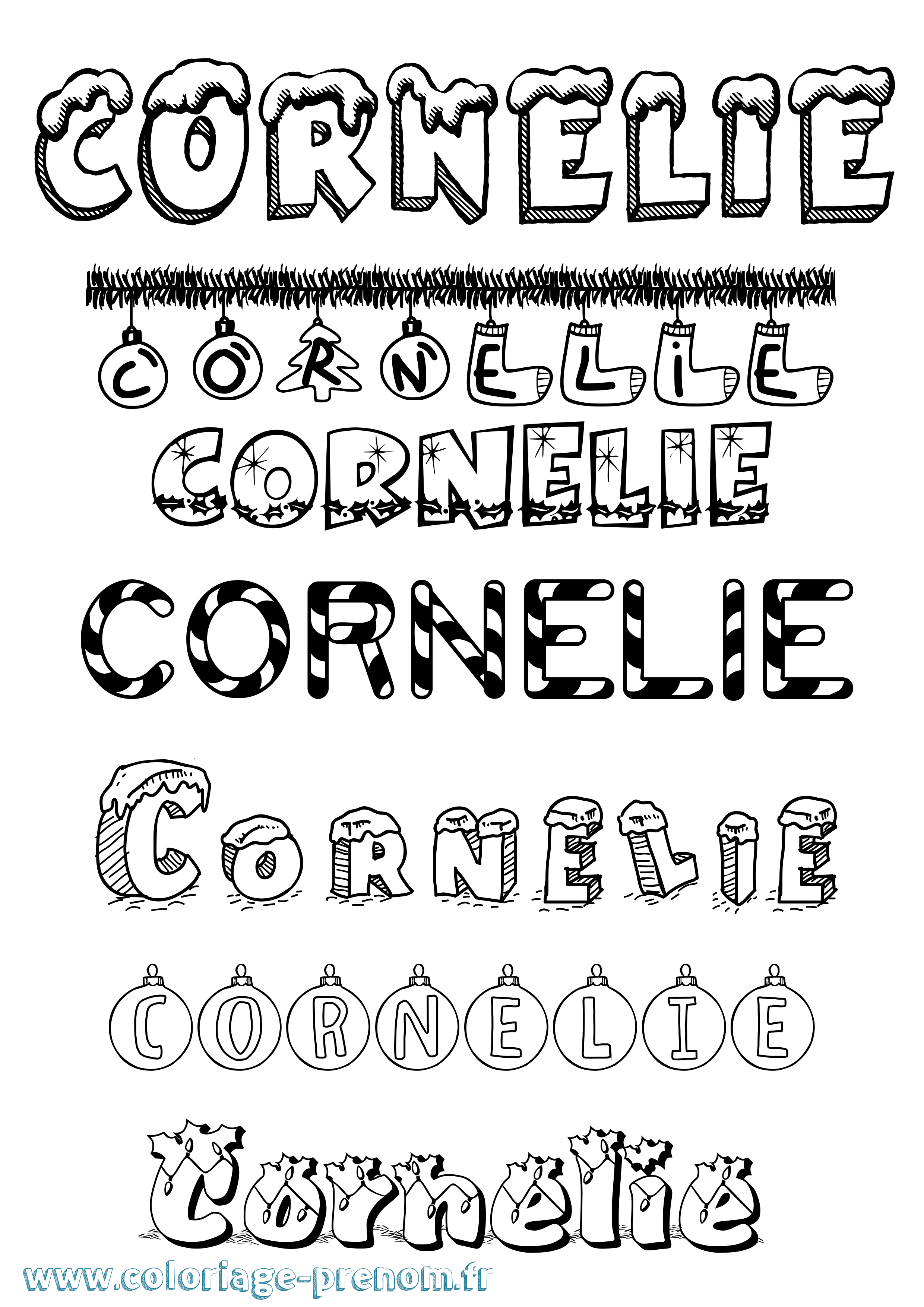 Coloriage prénom Cornelie Noël