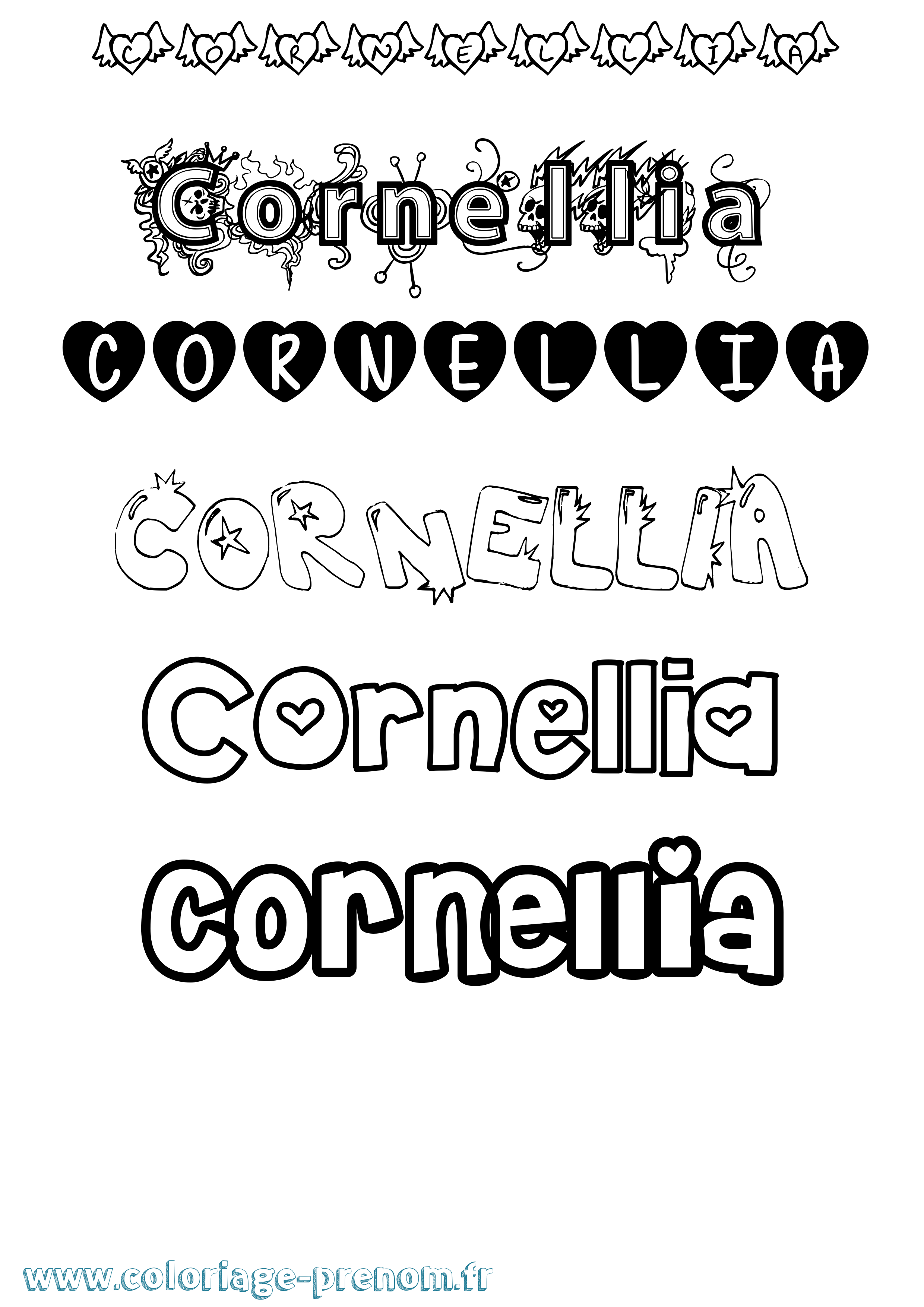 Coloriage prénom Cornellia Girly