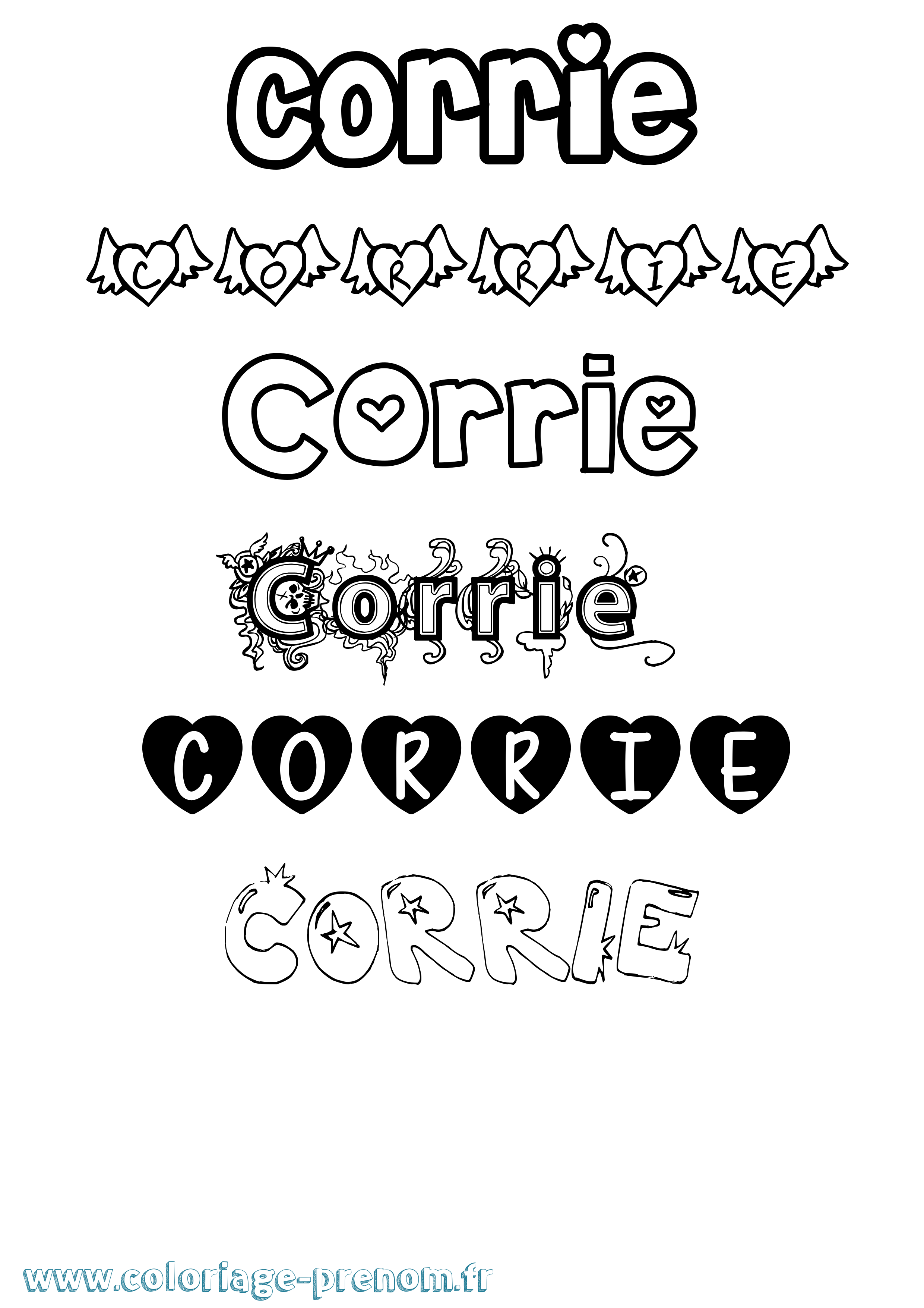 Coloriage prénom Corrie Girly