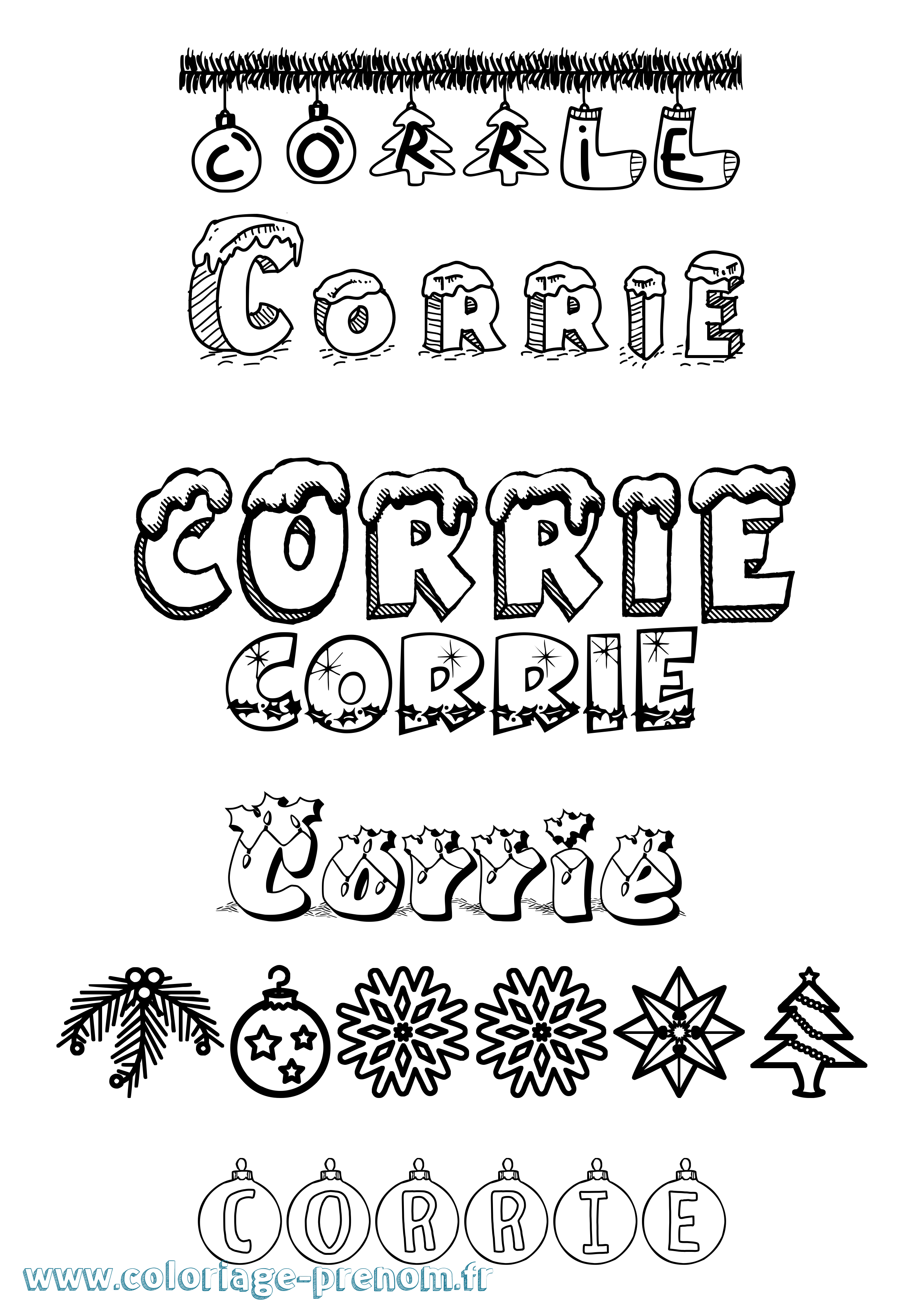 Coloriage Corrie Noël Coloriage prénom Corrie Noël