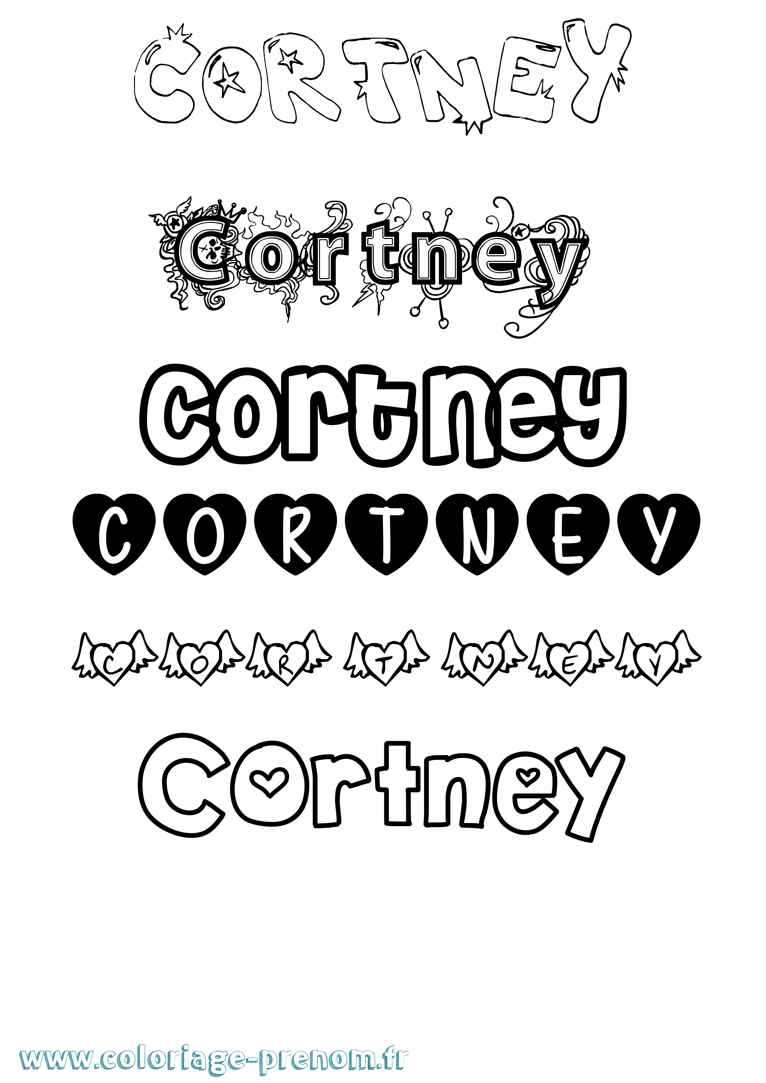 Coloriage prénom Cortney Girly