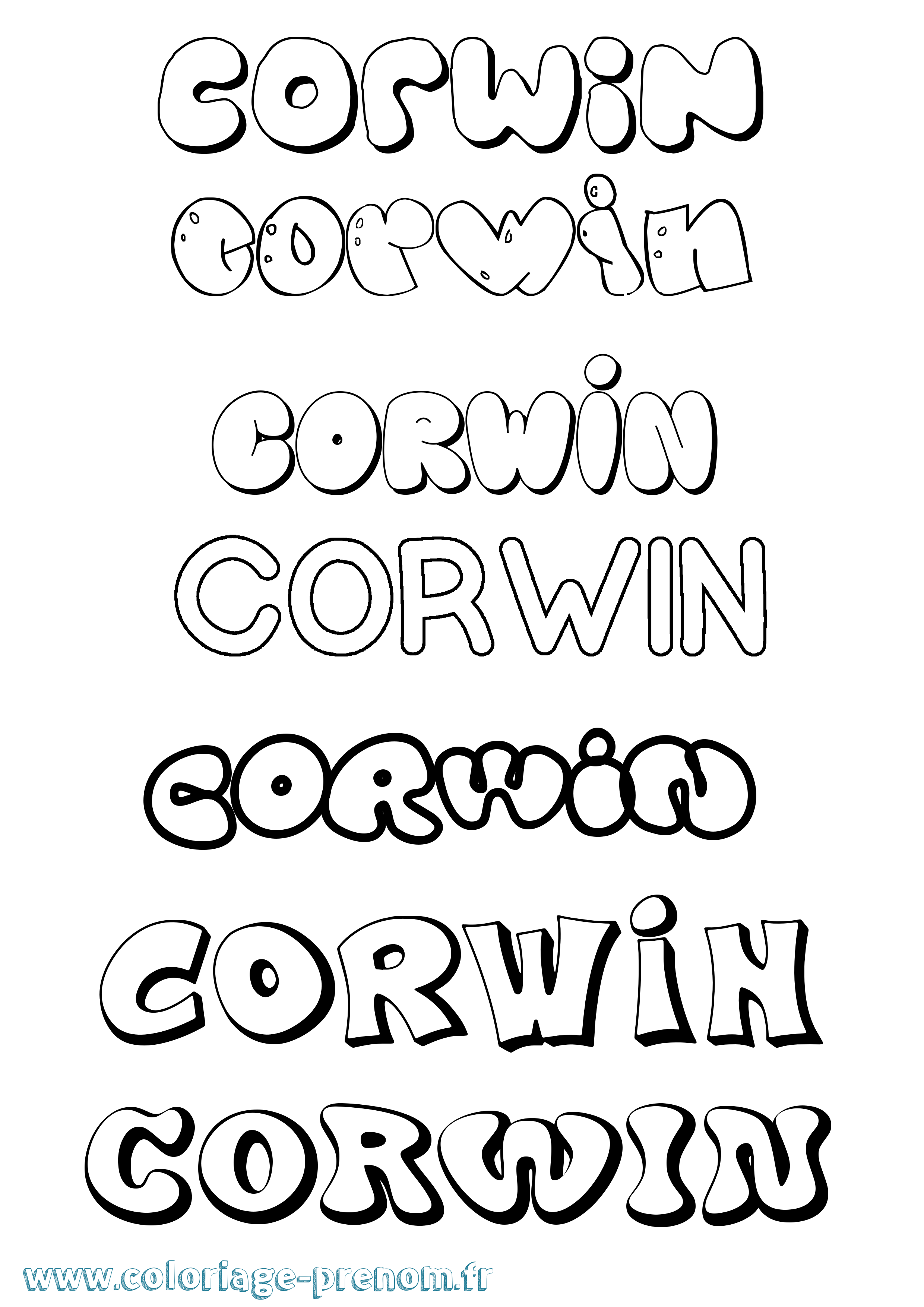 Coloriage prénom Corwin Bubble