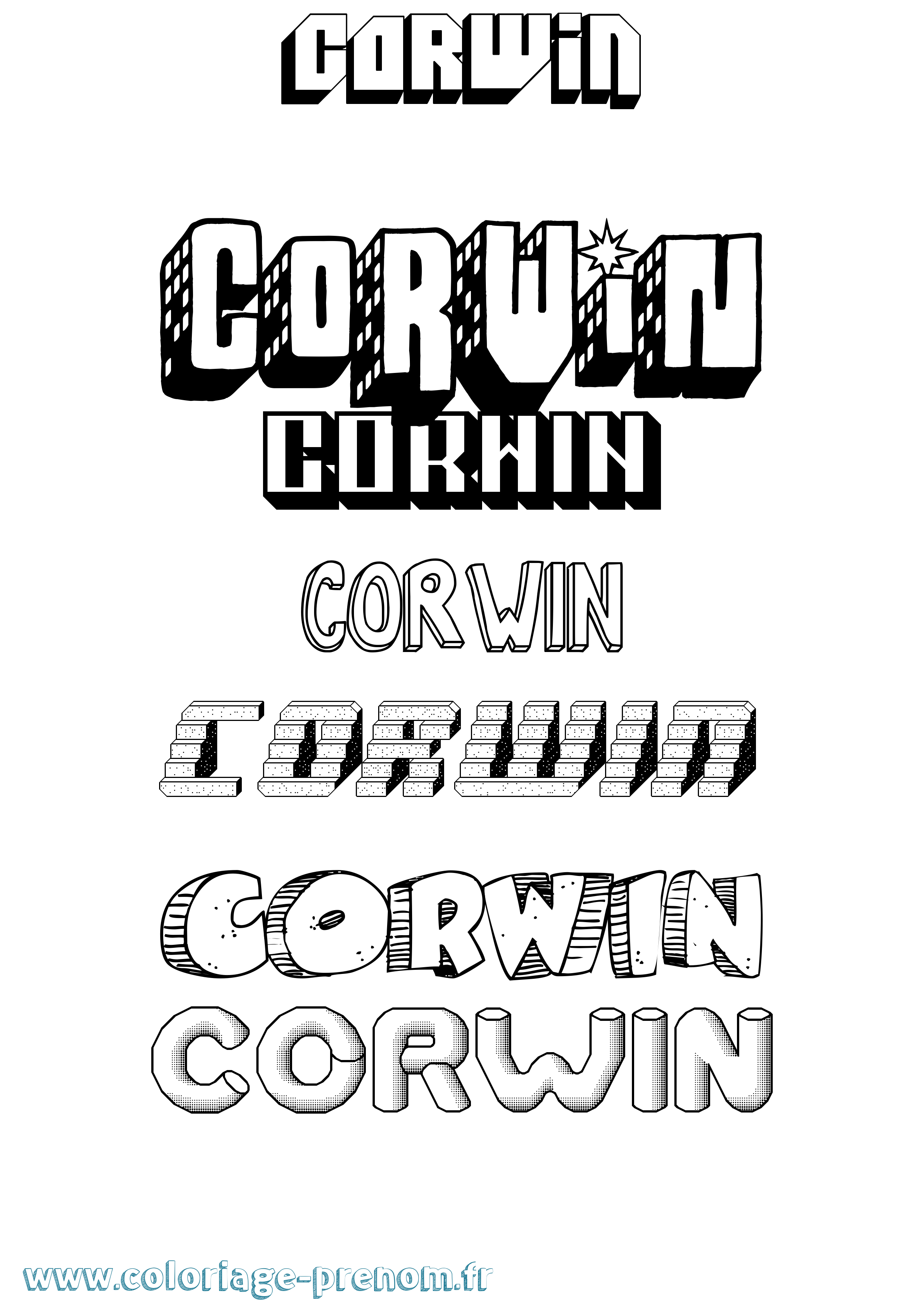 Coloriage prénom Corwin Effet 3D