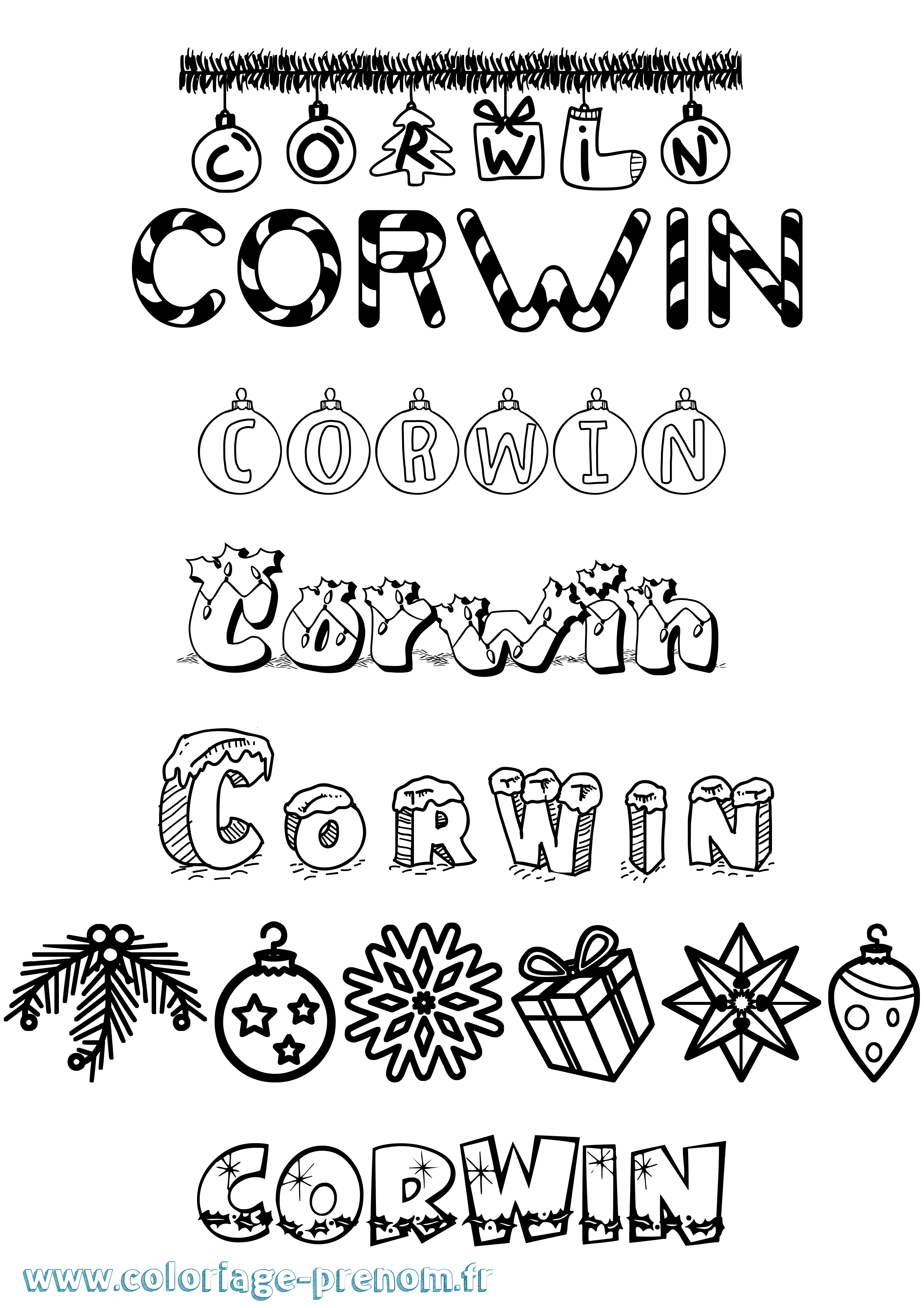 Coloriage prénom Corwin Noël