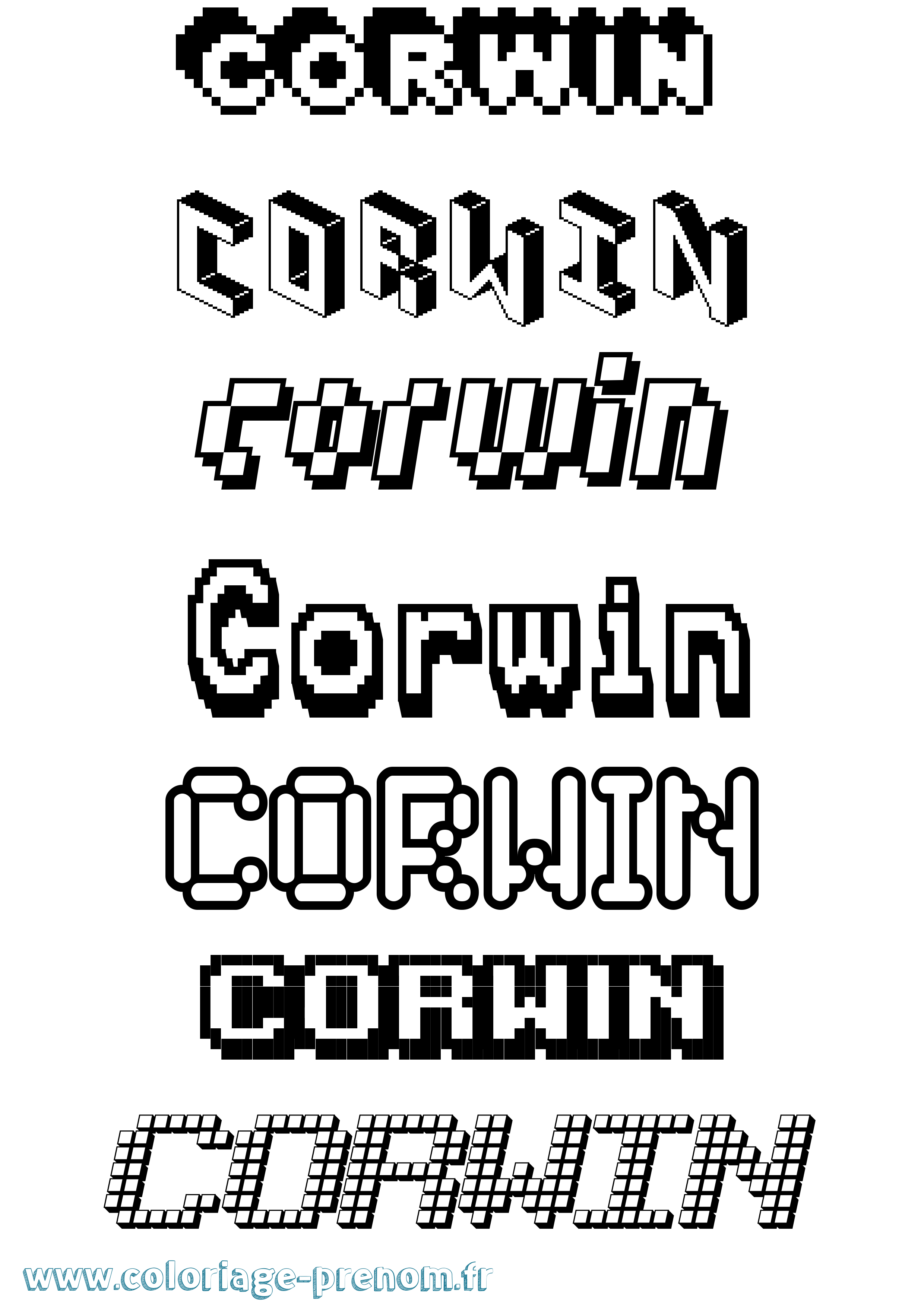 Coloriage prénom Corwin Pixel