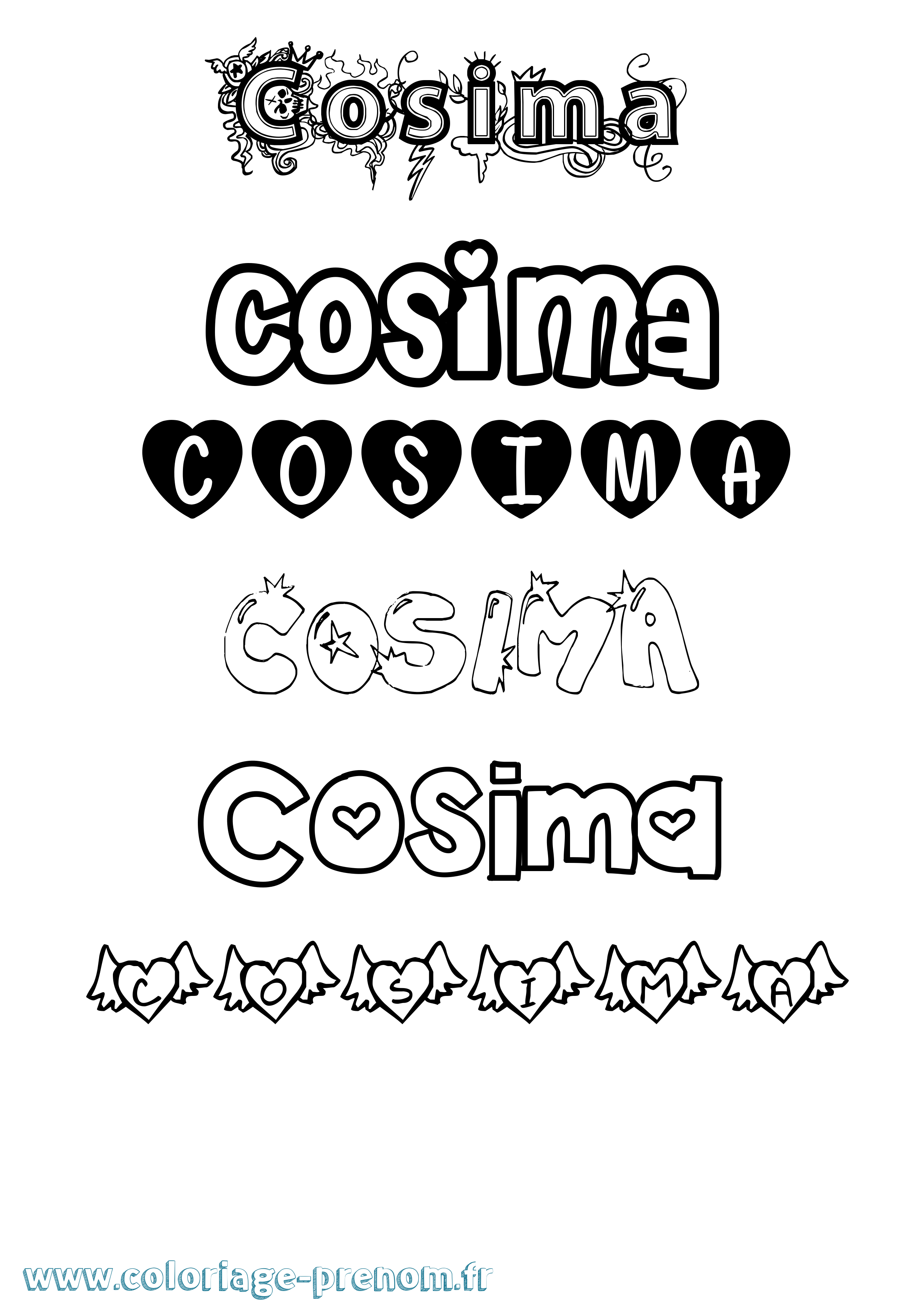 Coloriage prénom Cosima Girly