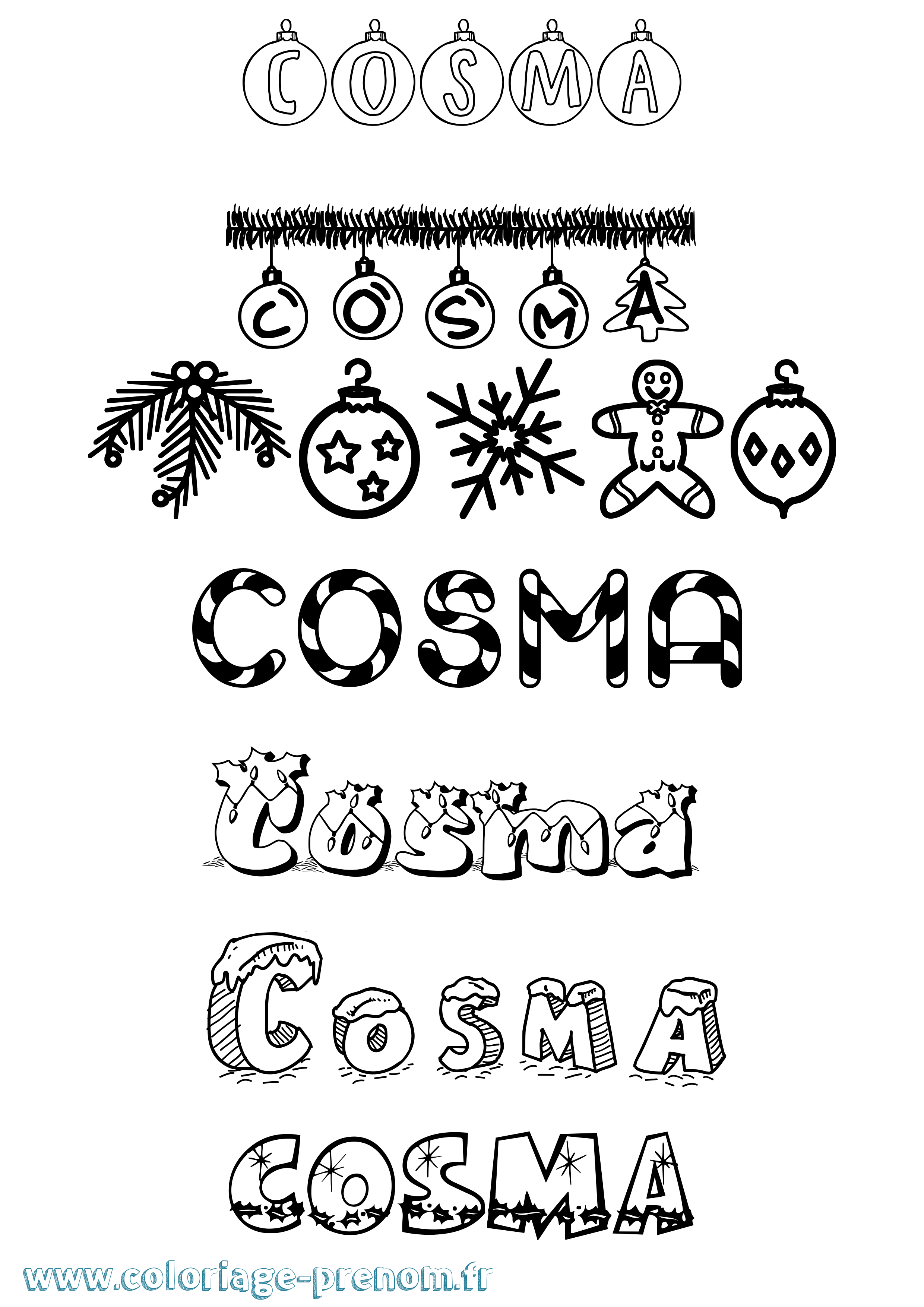 Coloriage prénom Cosma Noël