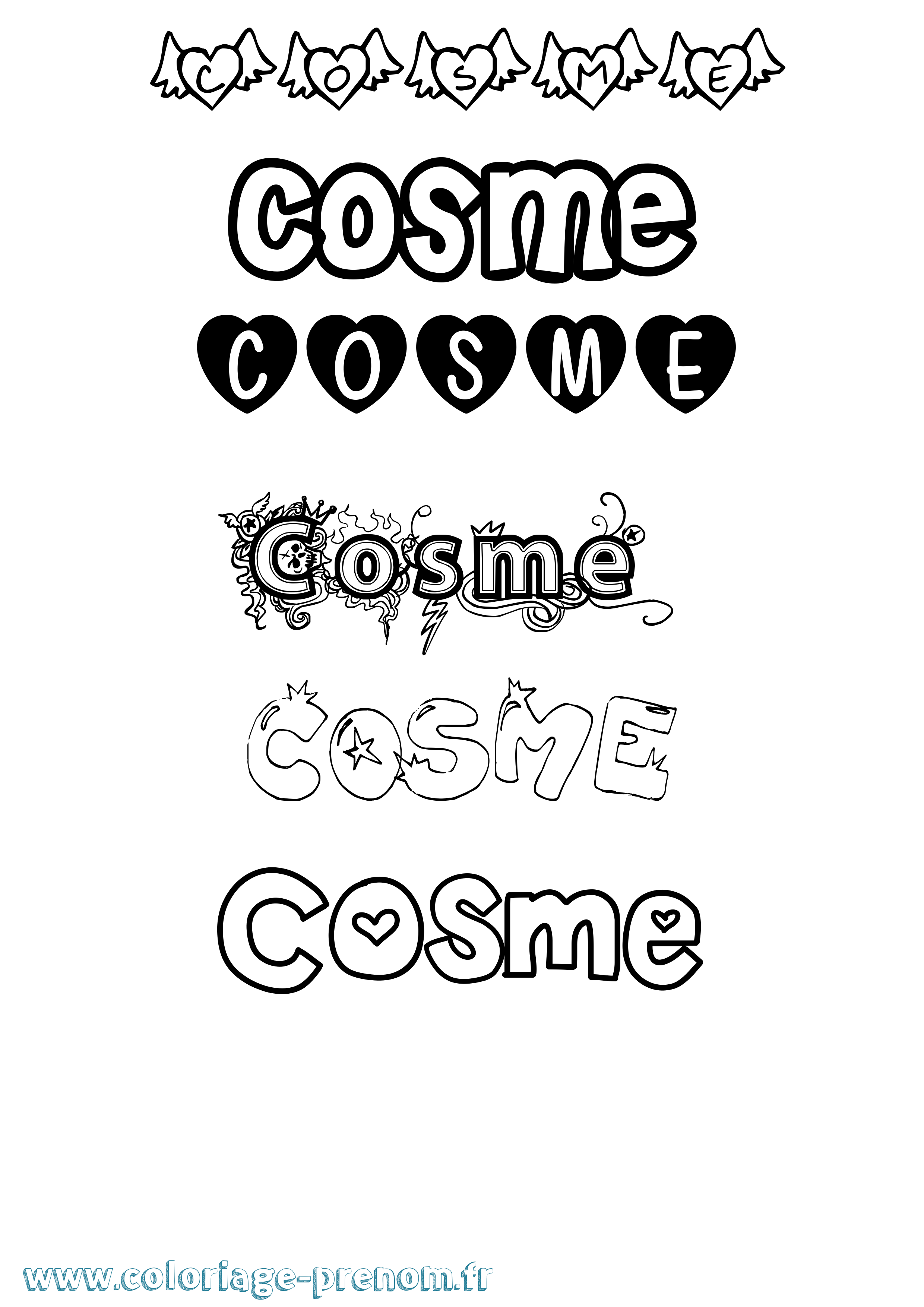 Coloriage prénom Cosme Girly