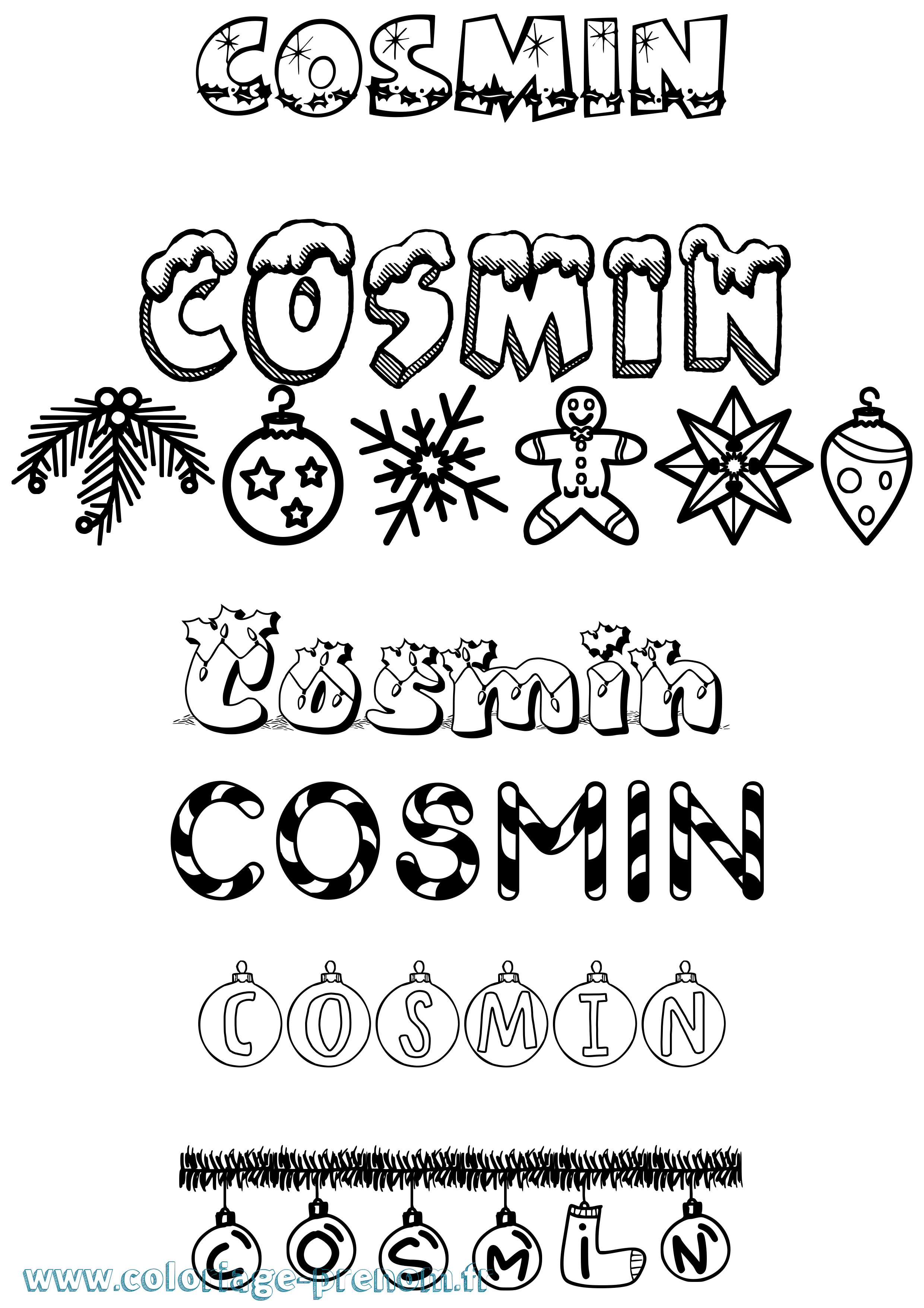 Coloriage prénom Cosmin Noël