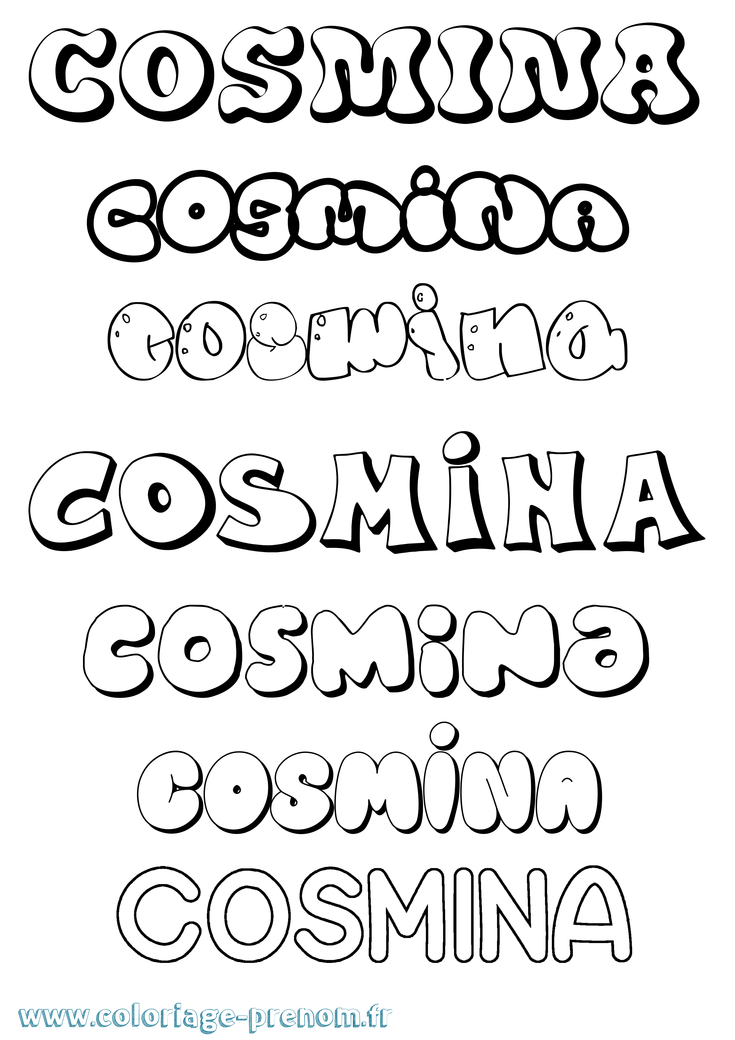 Coloriage prénom Cosmina Bubble