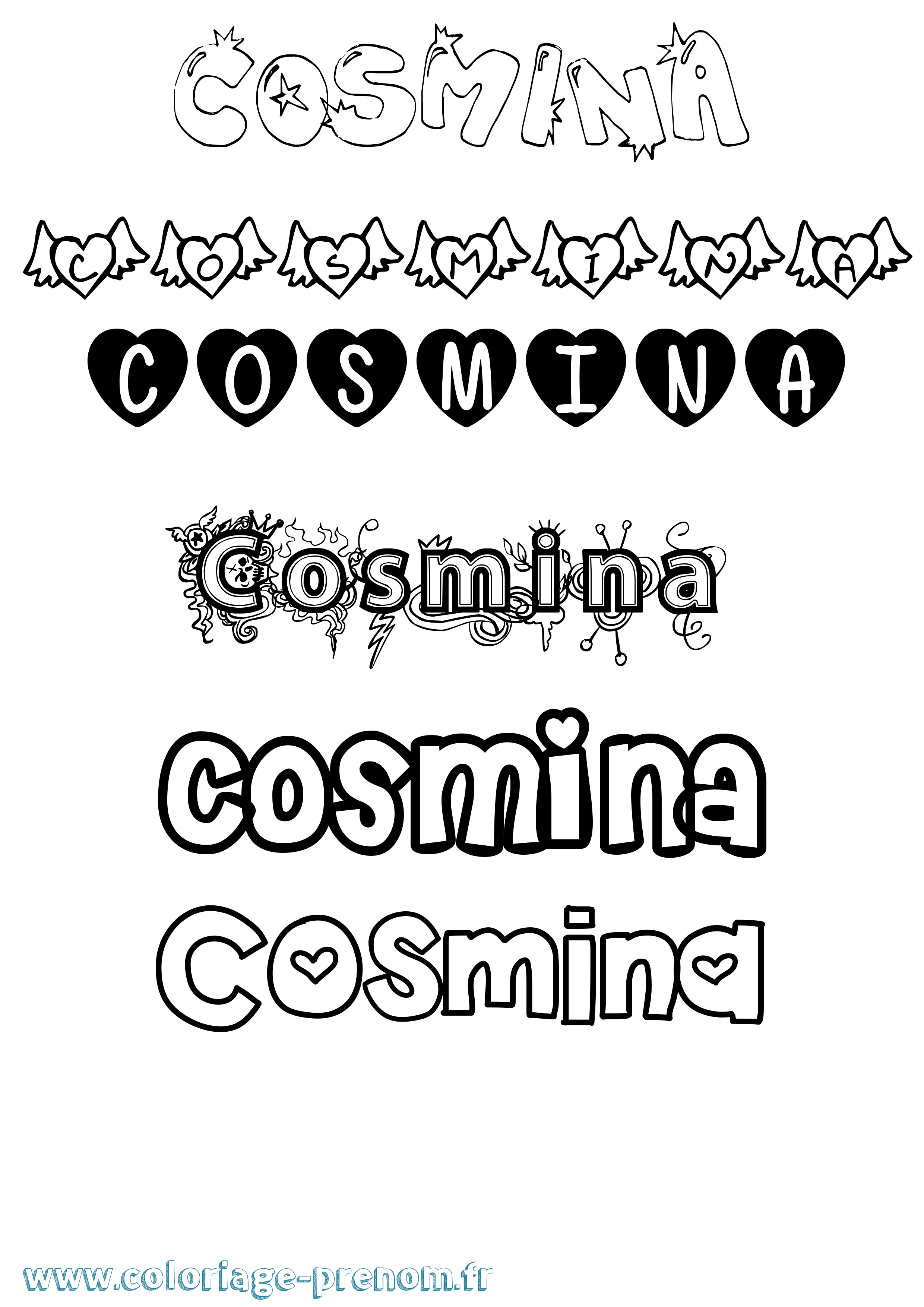 Coloriage prénom Cosmina Girly