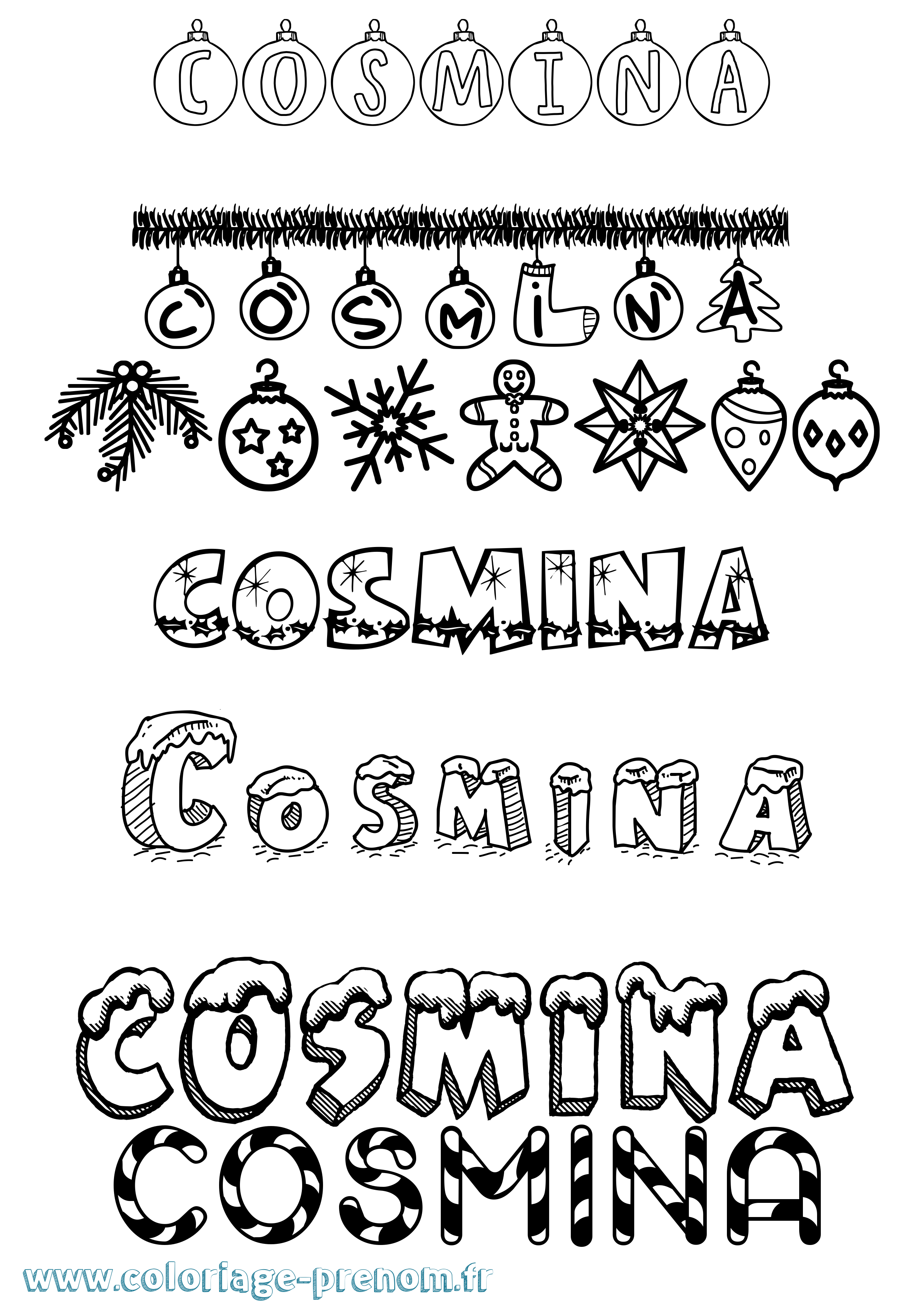 Coloriage prénom Cosmina Noël