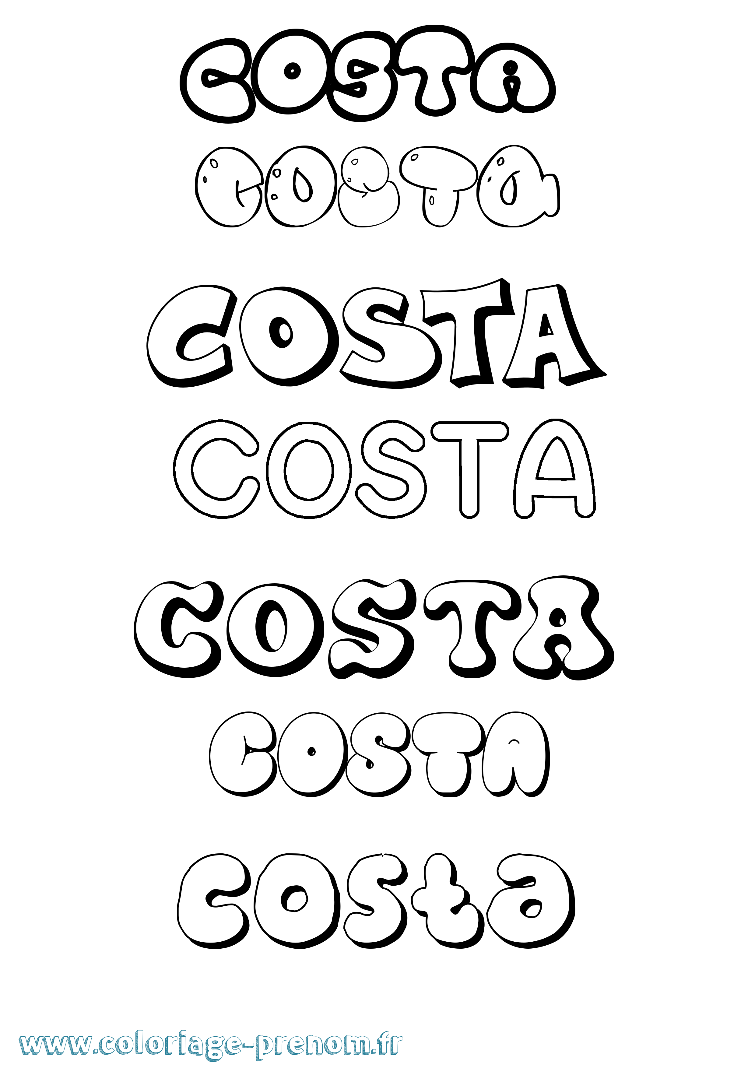 Coloriage prénom Costa Bubble