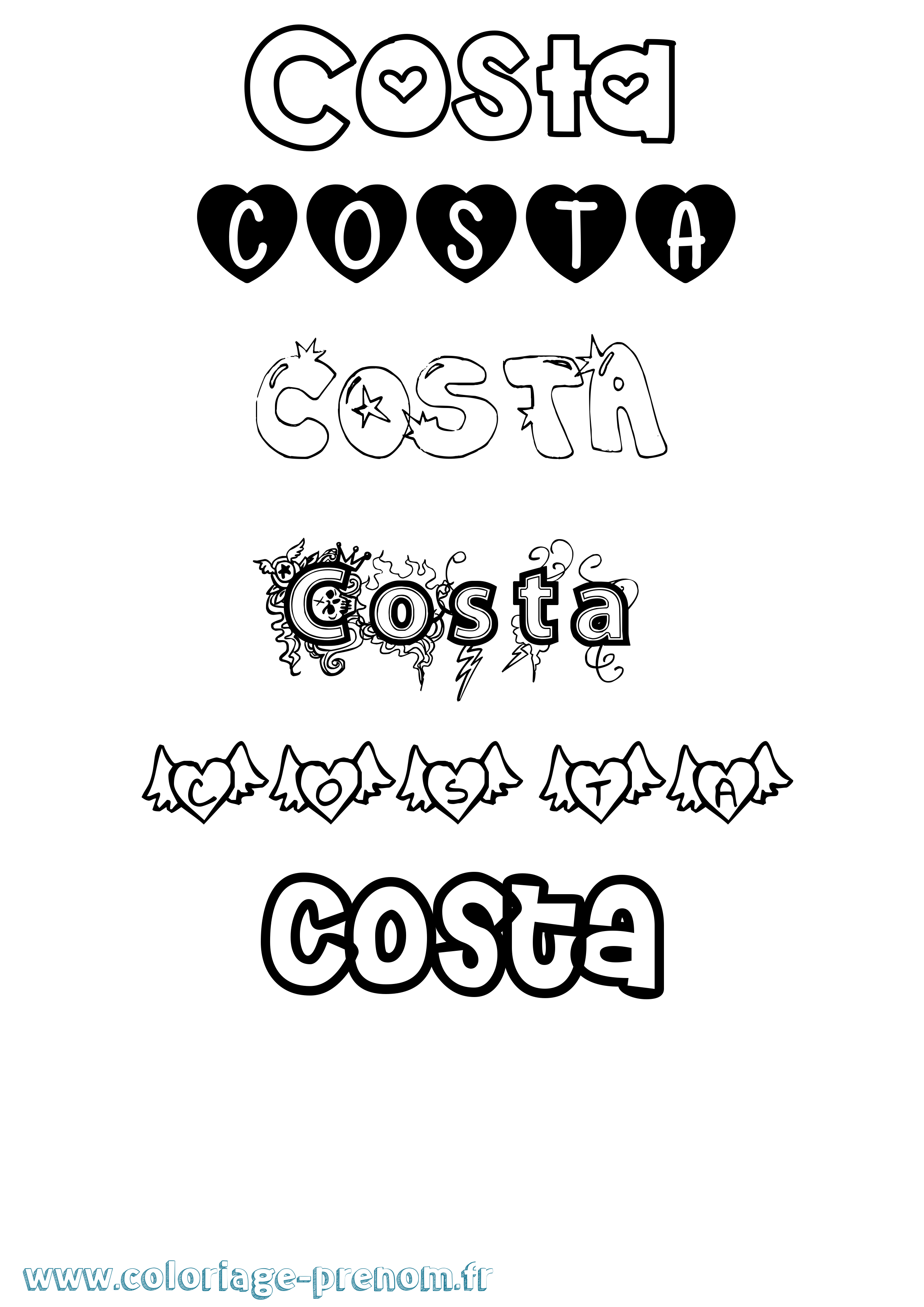 Coloriage prénom Costa Girly