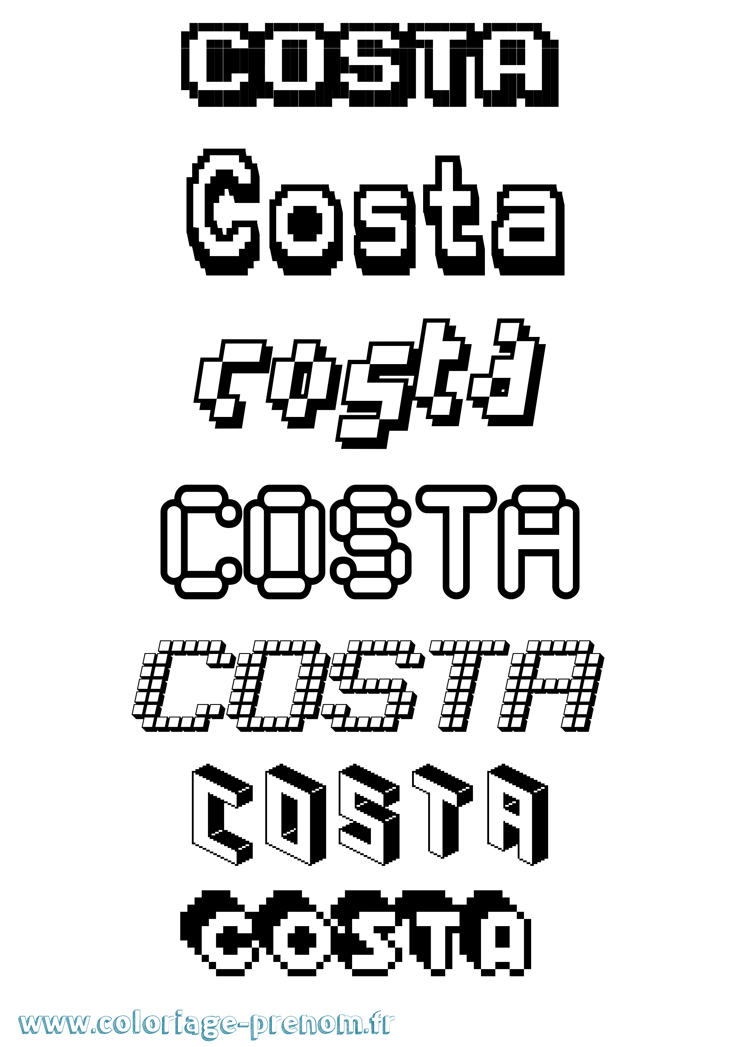 Coloriage prénom Costa Pixel