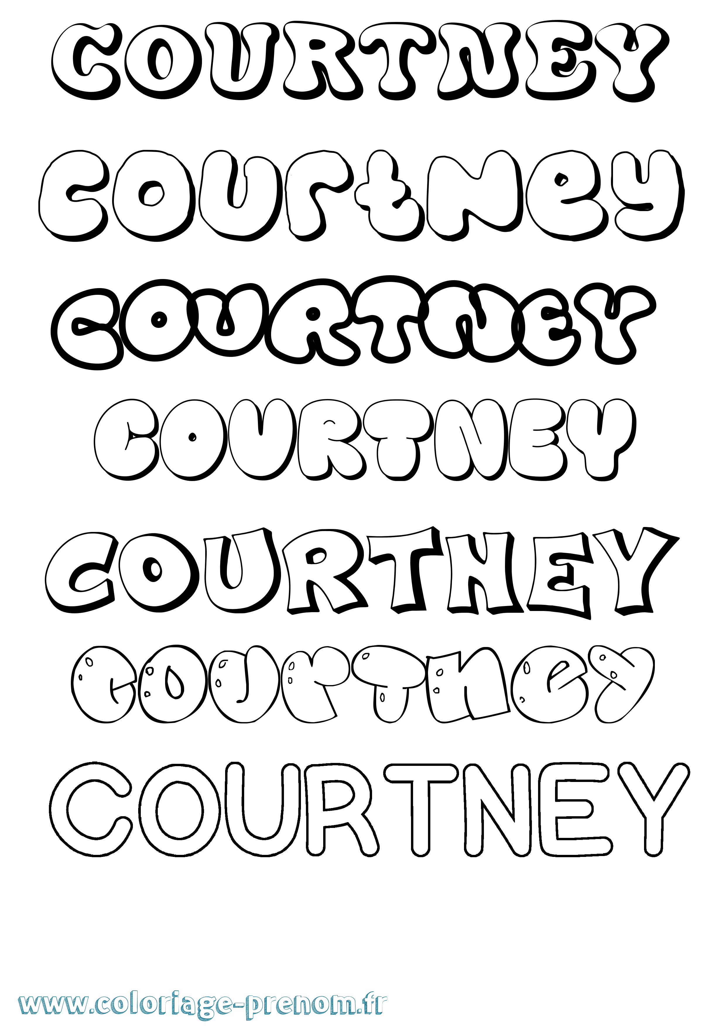 Coloriage prénom Courtney Bubble