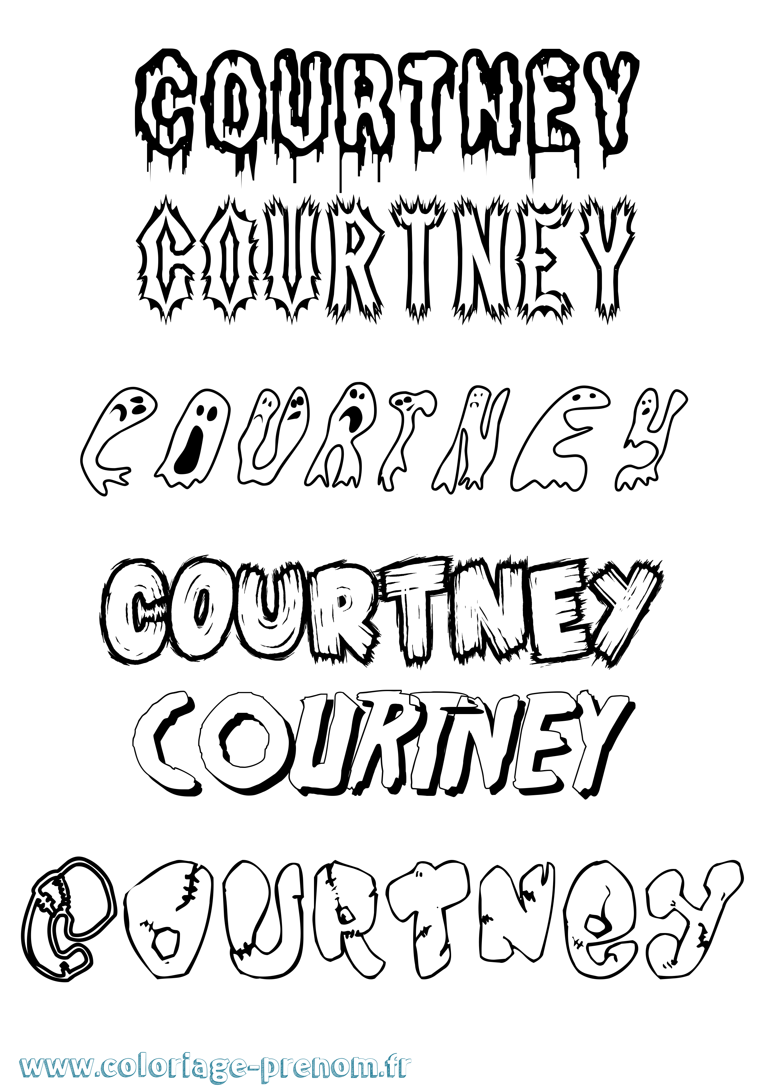 Coloriage prénom Courtney Frisson