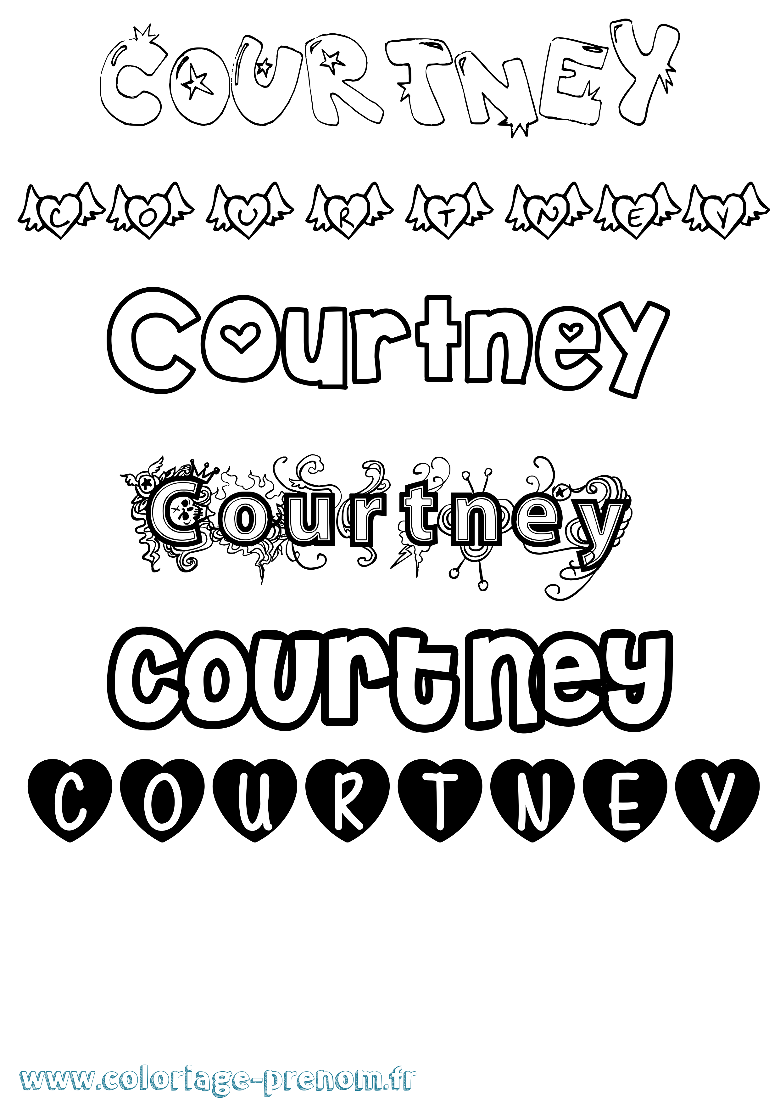 Coloriage prénom Courtney Girly