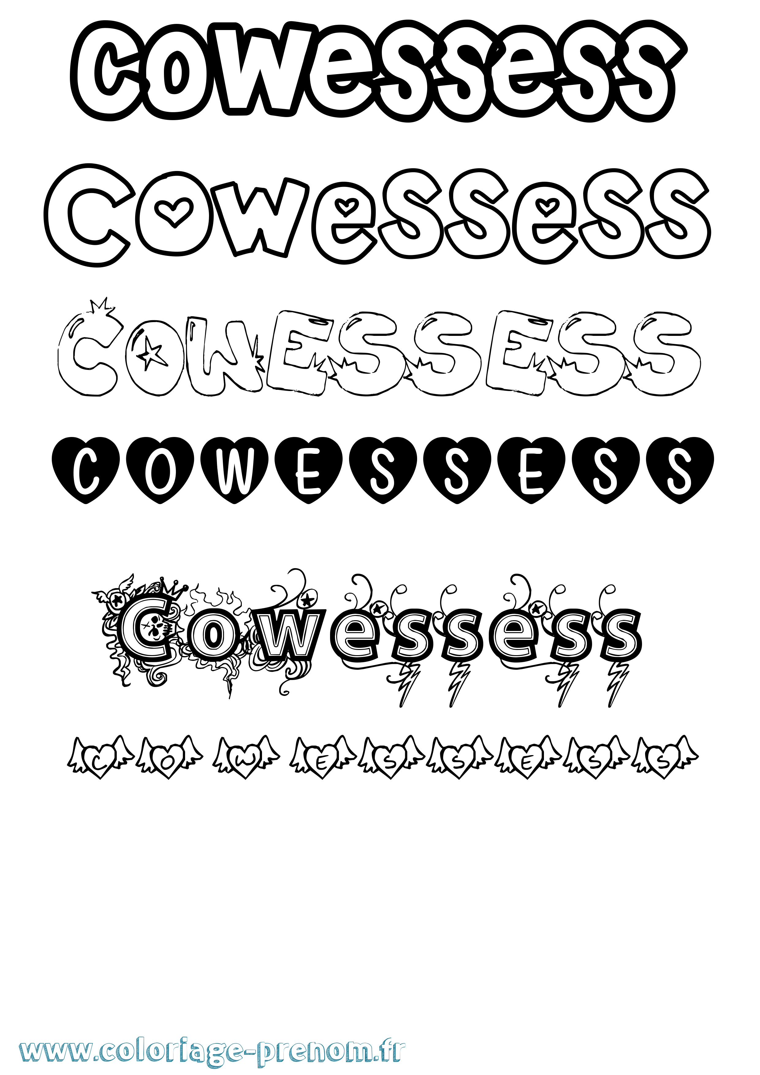 Coloriage Cowessess Girly Coloriage prénom Cowessess Girly