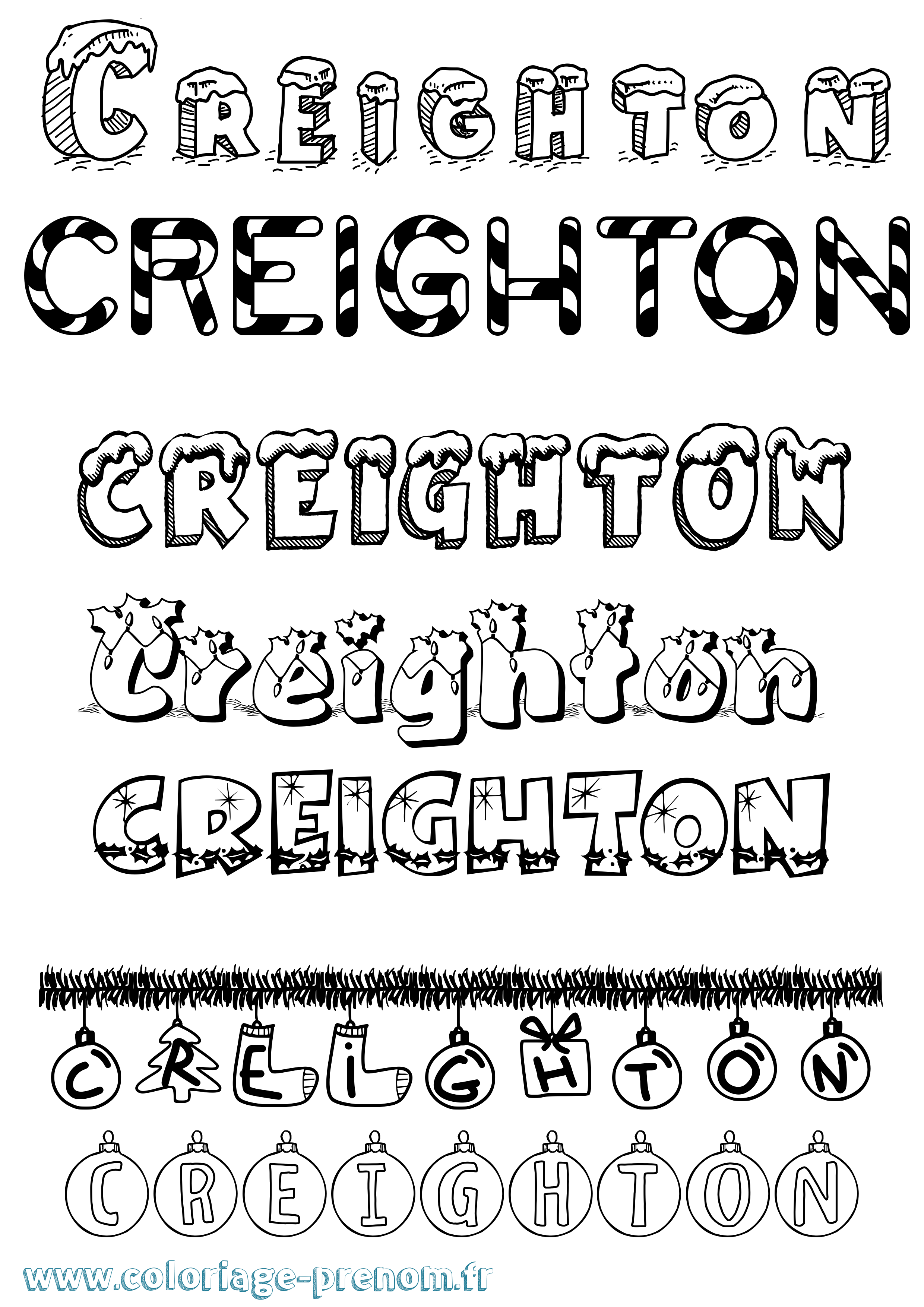 Coloriage prénom Creighton Noël