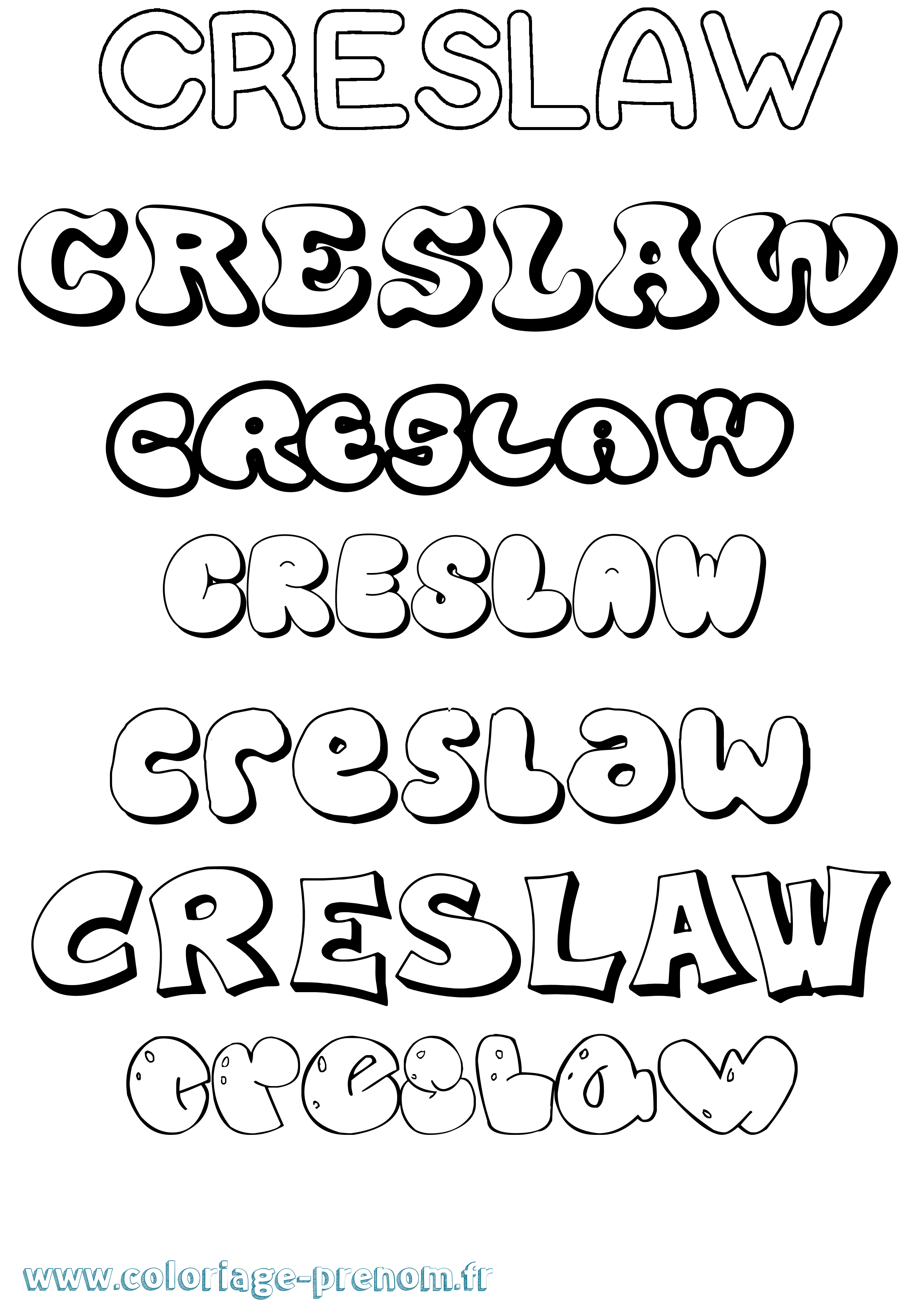 Coloriage prénom Creslaw Bubble