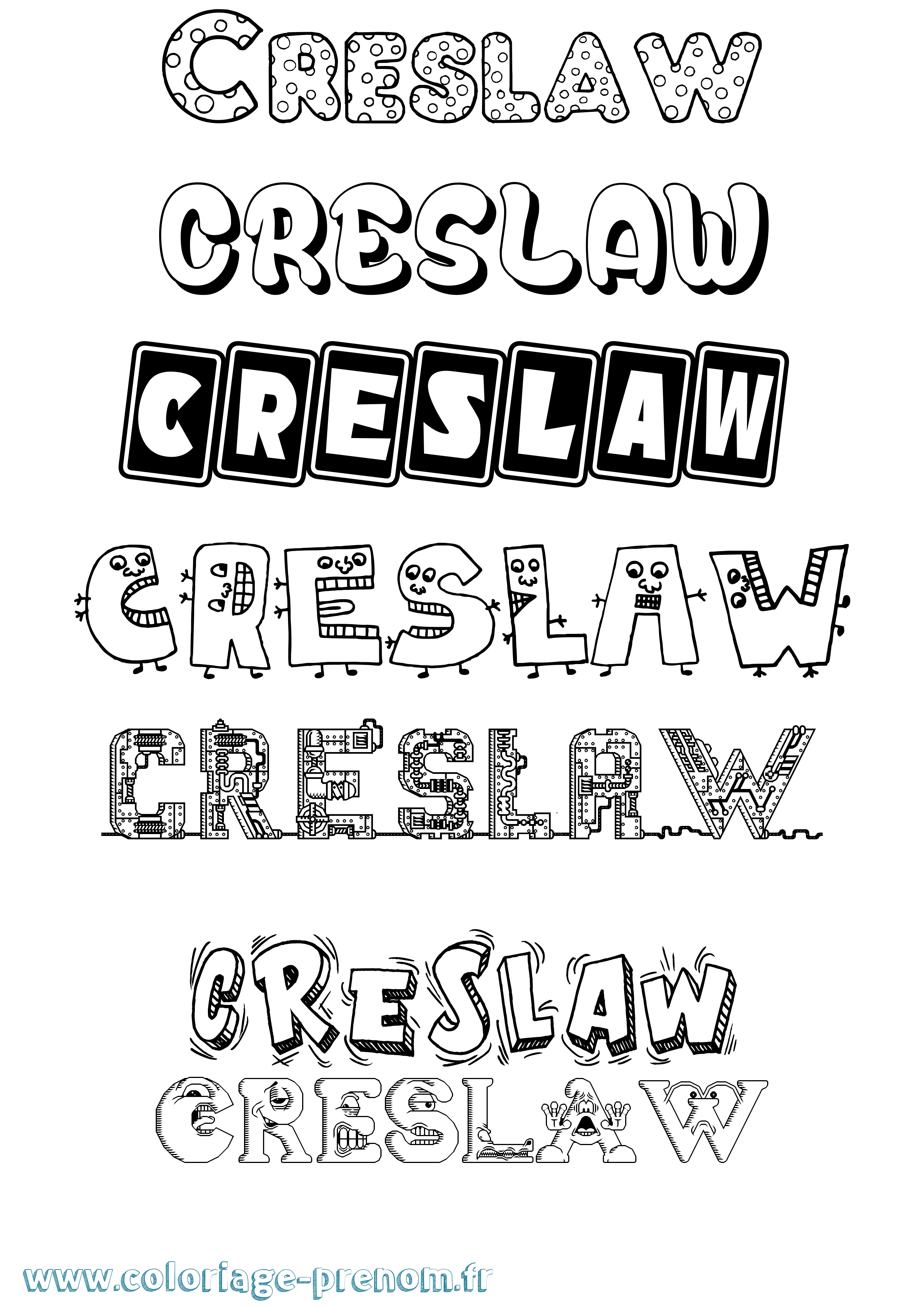 Coloriage prénom Creslaw Fun